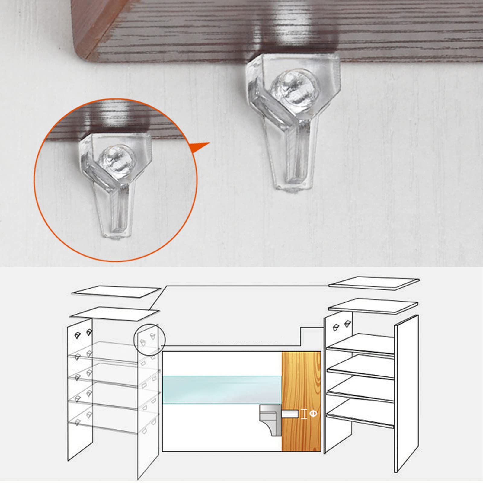 50 Pack 5mm Clear Crystal Plastic Shelf Pegs - Cabinet Shelf Pins, Shelf Holder Pins for Kitchen, Furniture, Bookcase - Durable Replacement Pegs for Organizing Cabinets, Wardrobes & Storage Units
