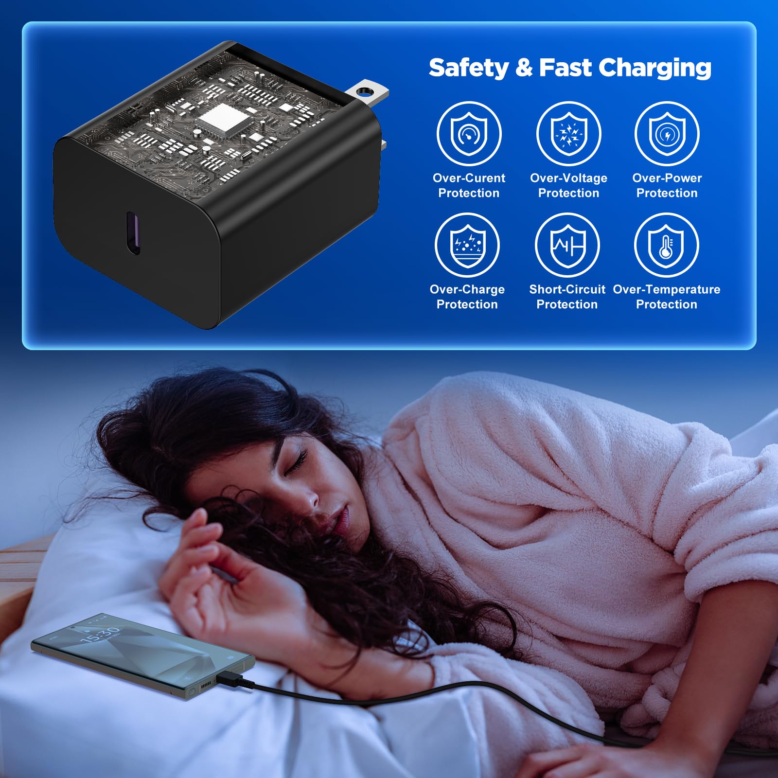 2-Pack 45W Super Fast USB-C Charger with 10ft Long Cable - Type C Wall Charger Adapter & Android Phone Charger for Samsung Galaxy S24 Ultra/S24+/S24/S23/S22/S21/Note 20/Note10+ - Perfect for Home, Office & Travel Fast Charging