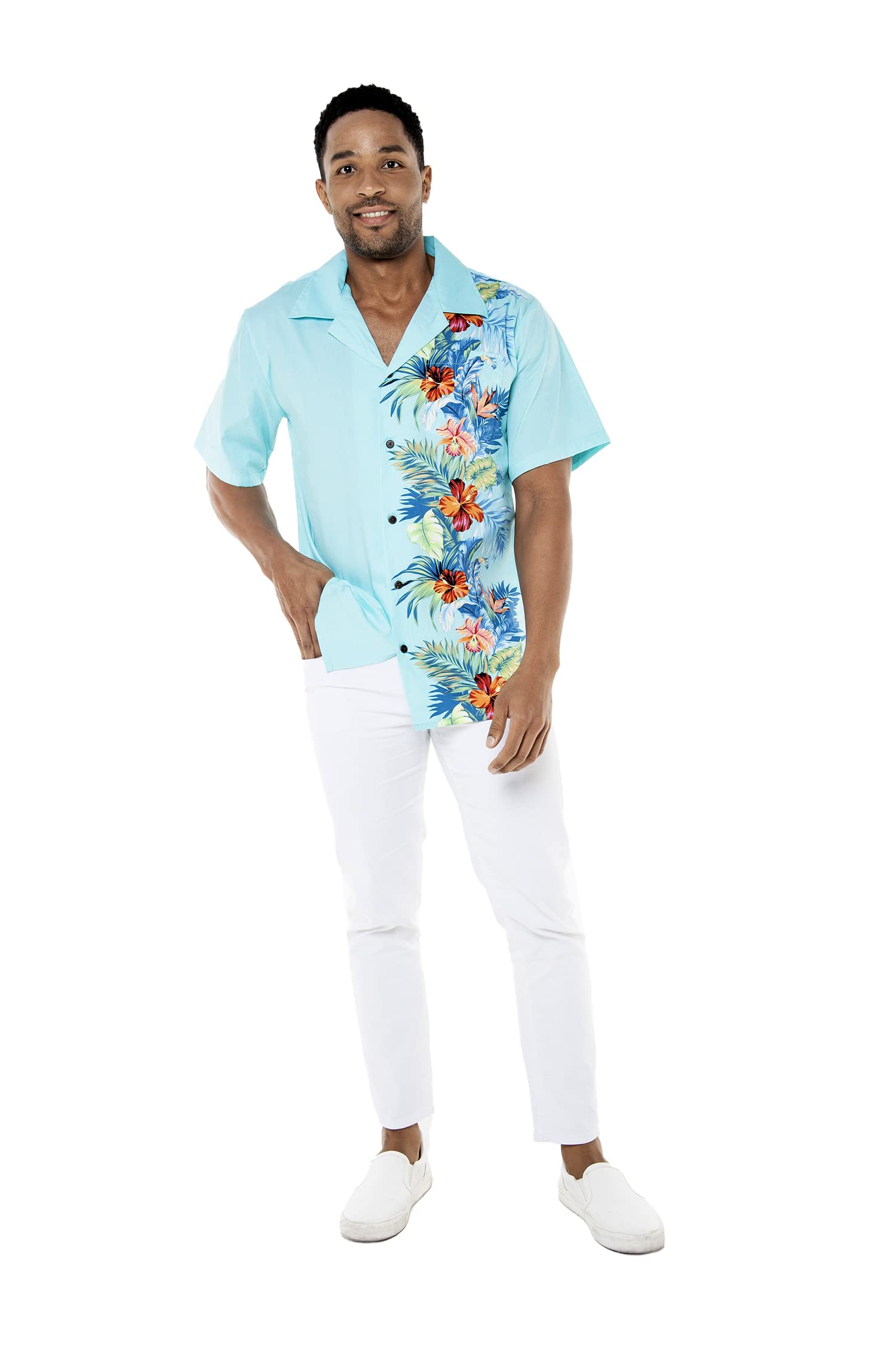 Hawaiian Luau Matching Family Outfits - Orchid Paradise Turquoise Aloha Shirts for Men, Women, Girls & Boys | Beach Party, Vacation & Summer Outfits