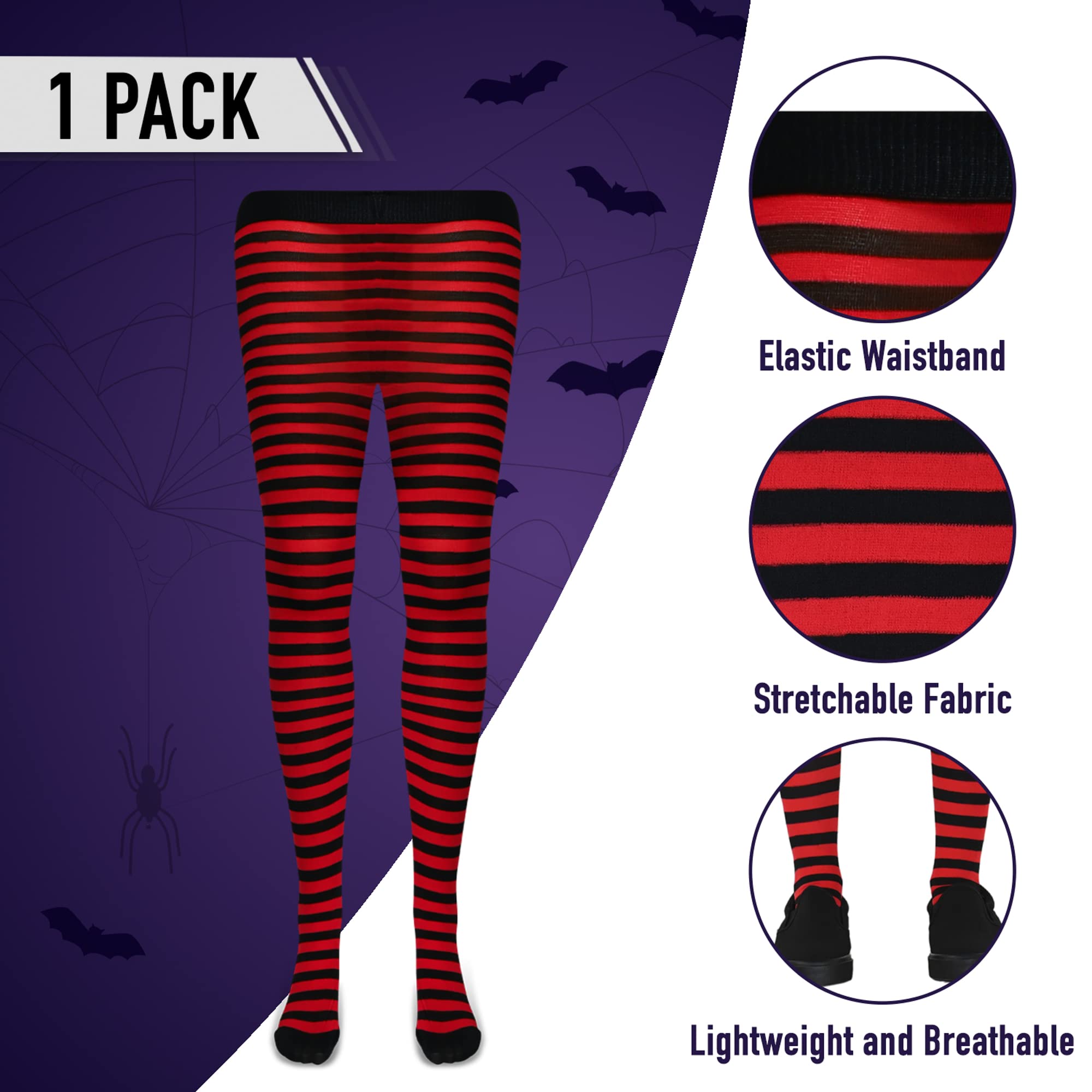Skeleteen Black Striped Nylon Pantyhose for Men & Women - Daily Wear & Costumes