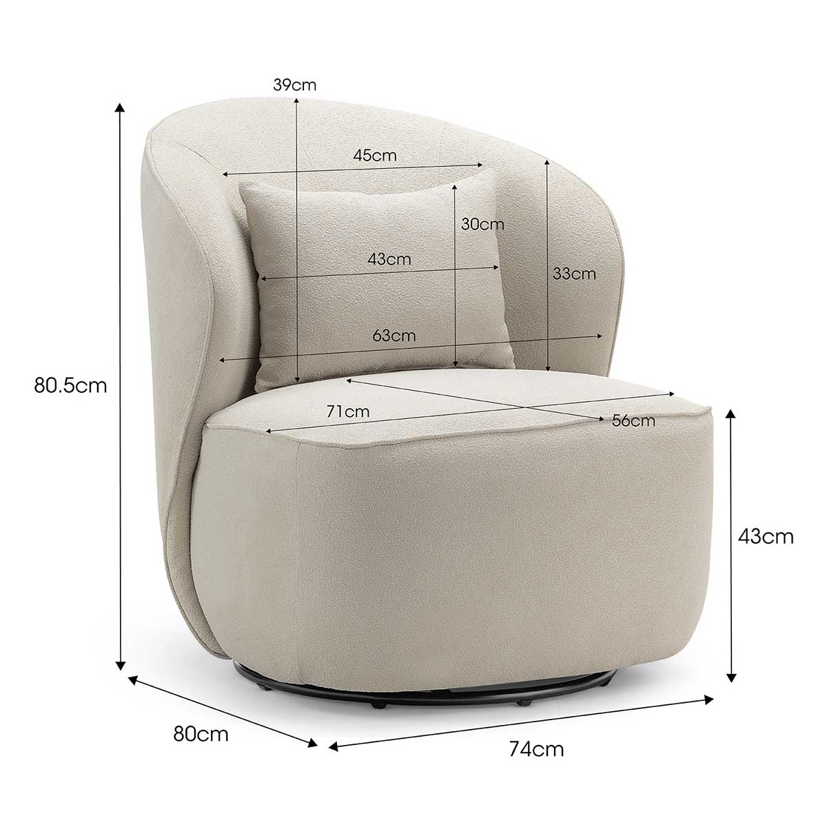 Atlas Boucle Swivel Lounge Chair - Modern Velvet Accent Chair for Living Room, Bedroom & Office - Comfortable Upholstered Armchair with 360° Rotation - Perfect for Reading, Relaxing & Home Decor