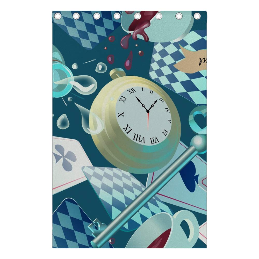Kuizee Blackout Curtains 84x55 Inch - Sun Blocking Thermal Insulated Grommet Top Panels for Living Room & Bedroom | Alice in Wonderland Pocket Watch Key Design | All Season Home Decor for Better Sleep & Energy Savings
