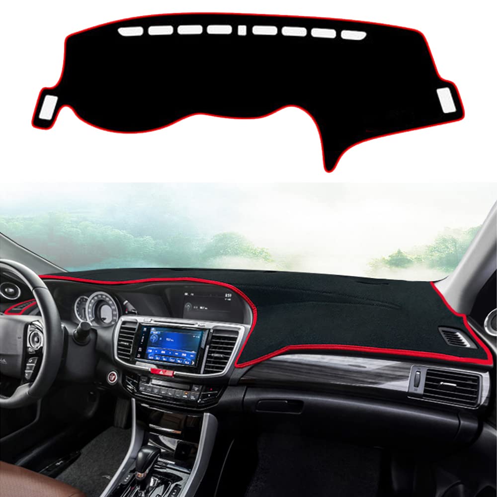 Custom Fit Dashboard Cover Mat for 2014-2017 Honda Accord - Anti-Slip Center Console Protector with Red Edge Trim | Perfect for Sun Protection & Interior Decoration