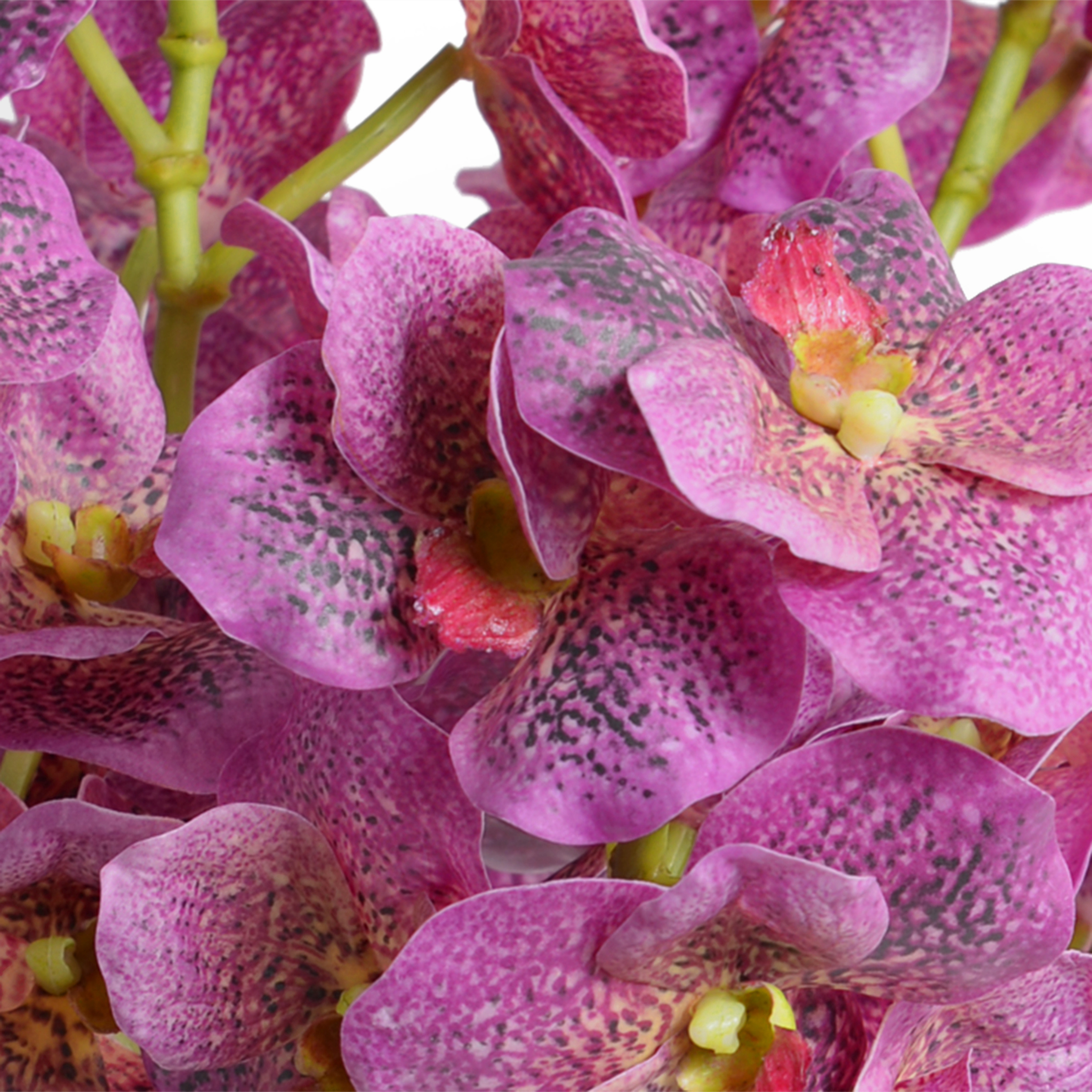 15 Artificial Vanda Orchid Stems in Glass Vase - Elegant Home Decor for Wedding Centerpieces, Office Desk & Dining Table Arrangements