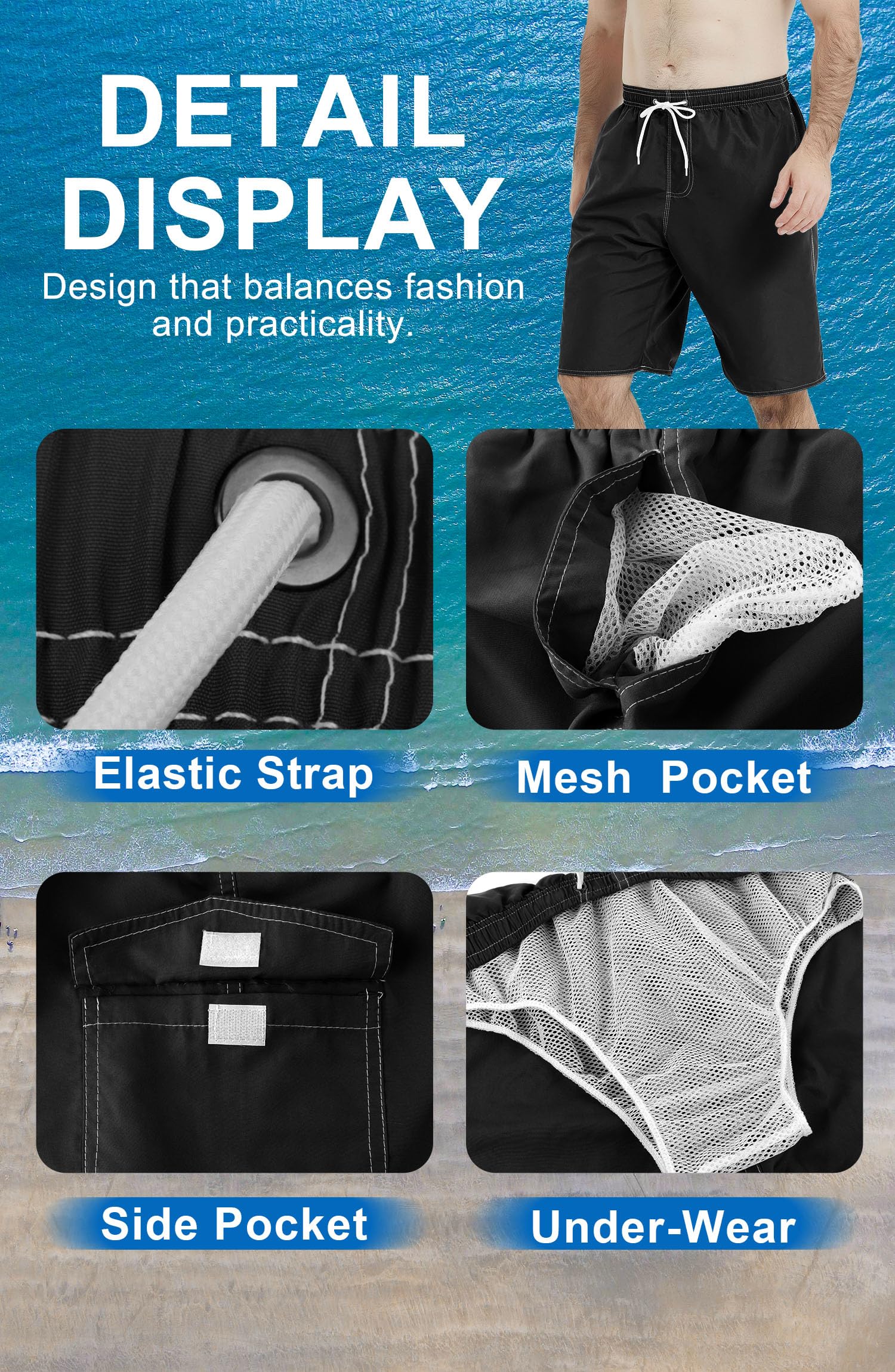 **Landisun Men's Quick Dry Swim Trunks with Mesh Lining - Comfortable Board Shorts for Swimming, Beach & Pool - Perfect for Surfing, Vacation & Summer Activities**