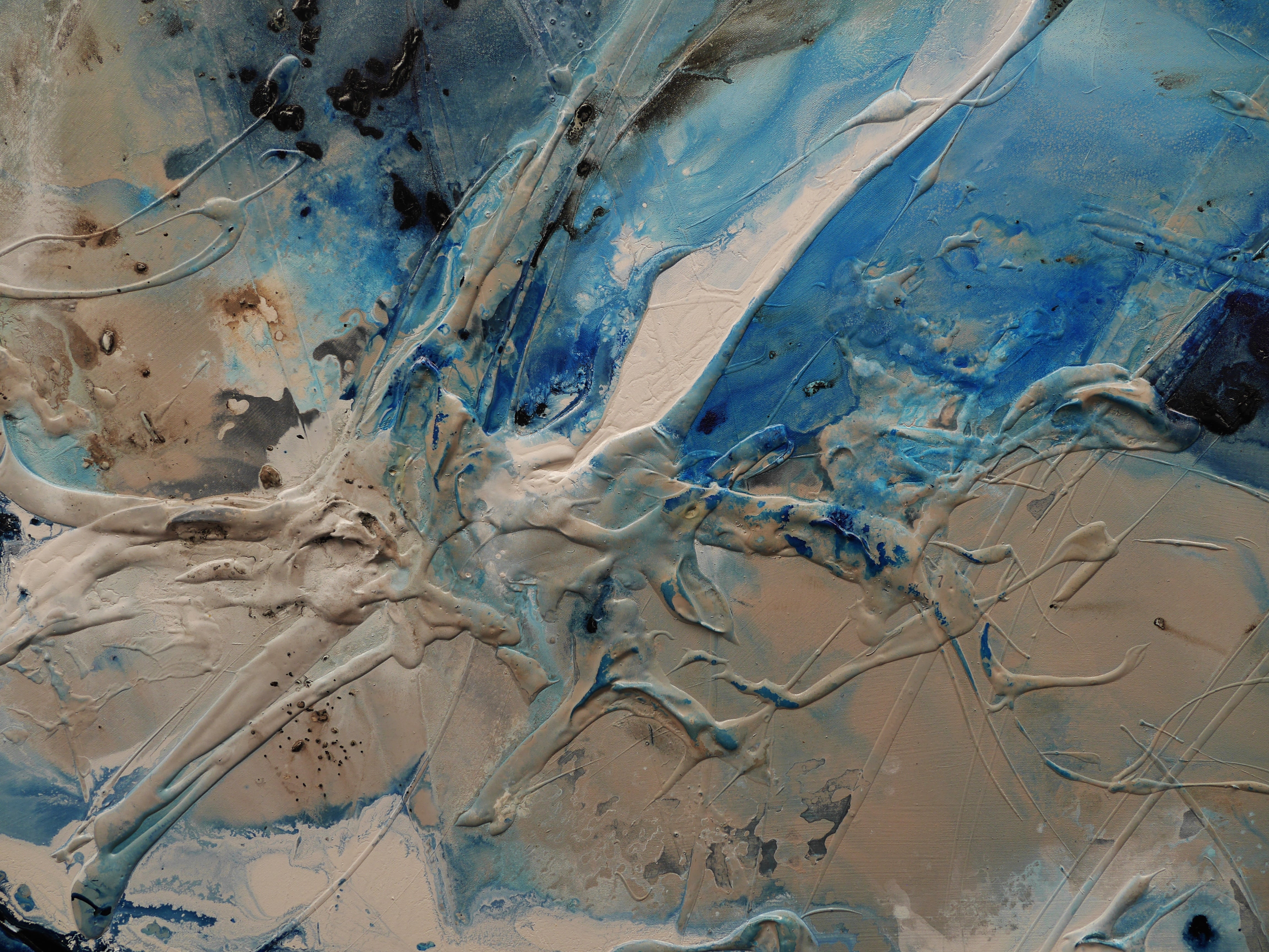 270cm x 100cm Abstract Textured Painting - Phalto Mid Blues Honey White - Modern Wall Art for Living Room, Bedroom & Office Decor