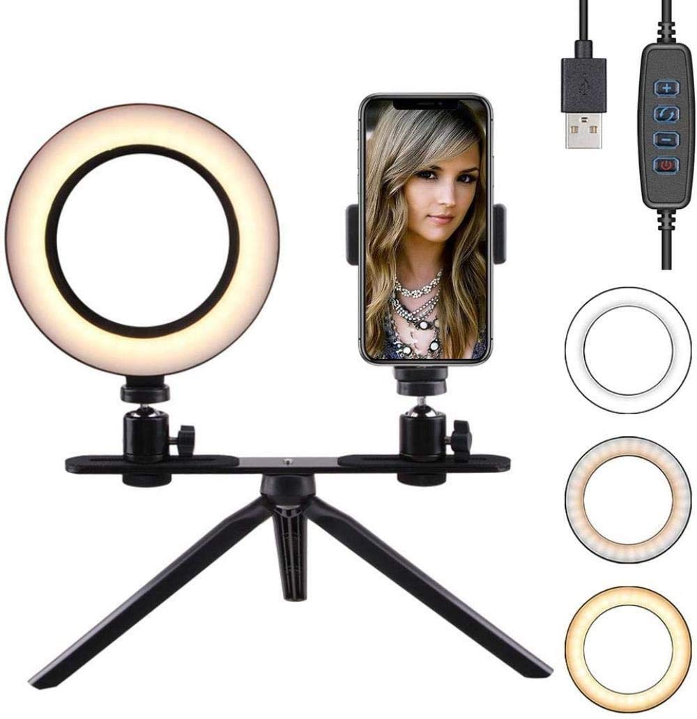 Portable LED Ring Light with Phone Stand & Tripod for Live Streaming, YouTube Videos, TikTok, Zoom Calls - Desktop Beauty Light for Makeup, Selfies, Video Conferencing