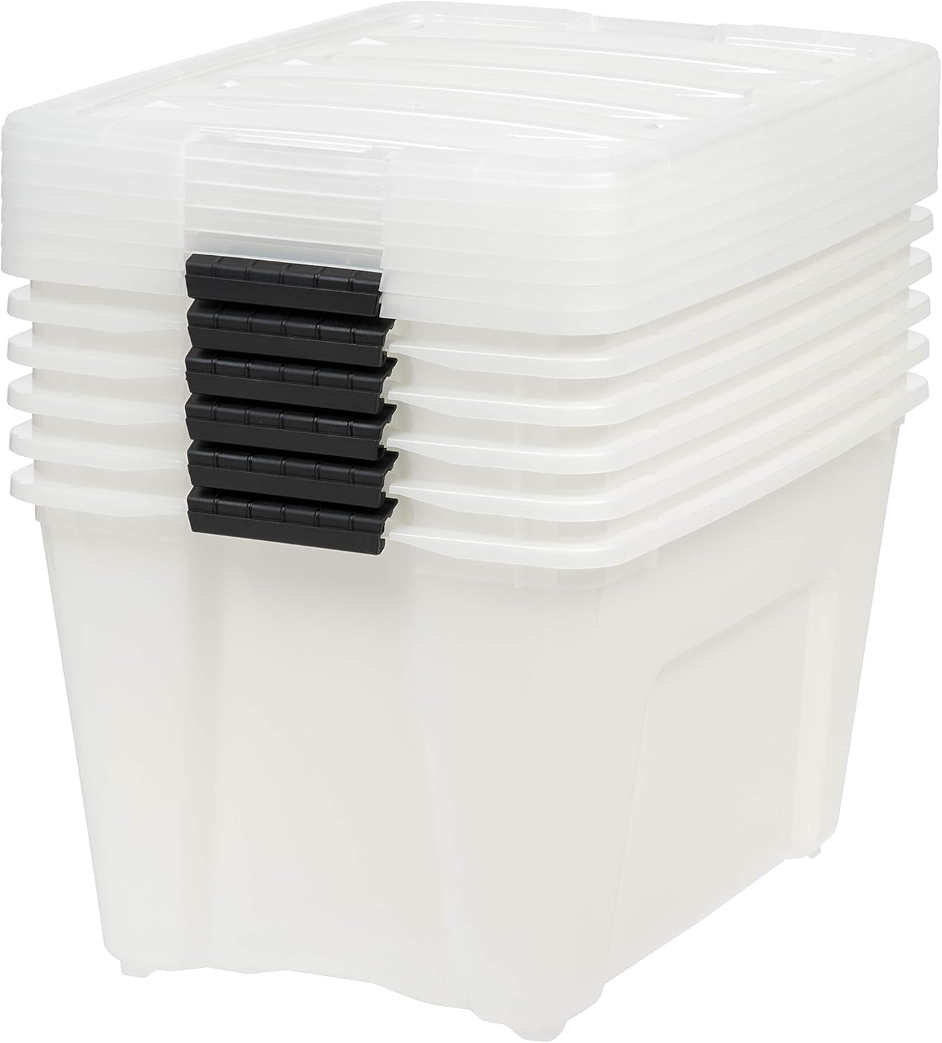 IRIS USA 54 Qt Stackable Plastic Storage Bins with Lids, 6 Pack - BPA-Free, Made in USA - Durable Nestable Containers with Secure Pull Handles & Latches - Perfect for Home Organization, Closet Storage, Garage Shelving & Toy Containers
