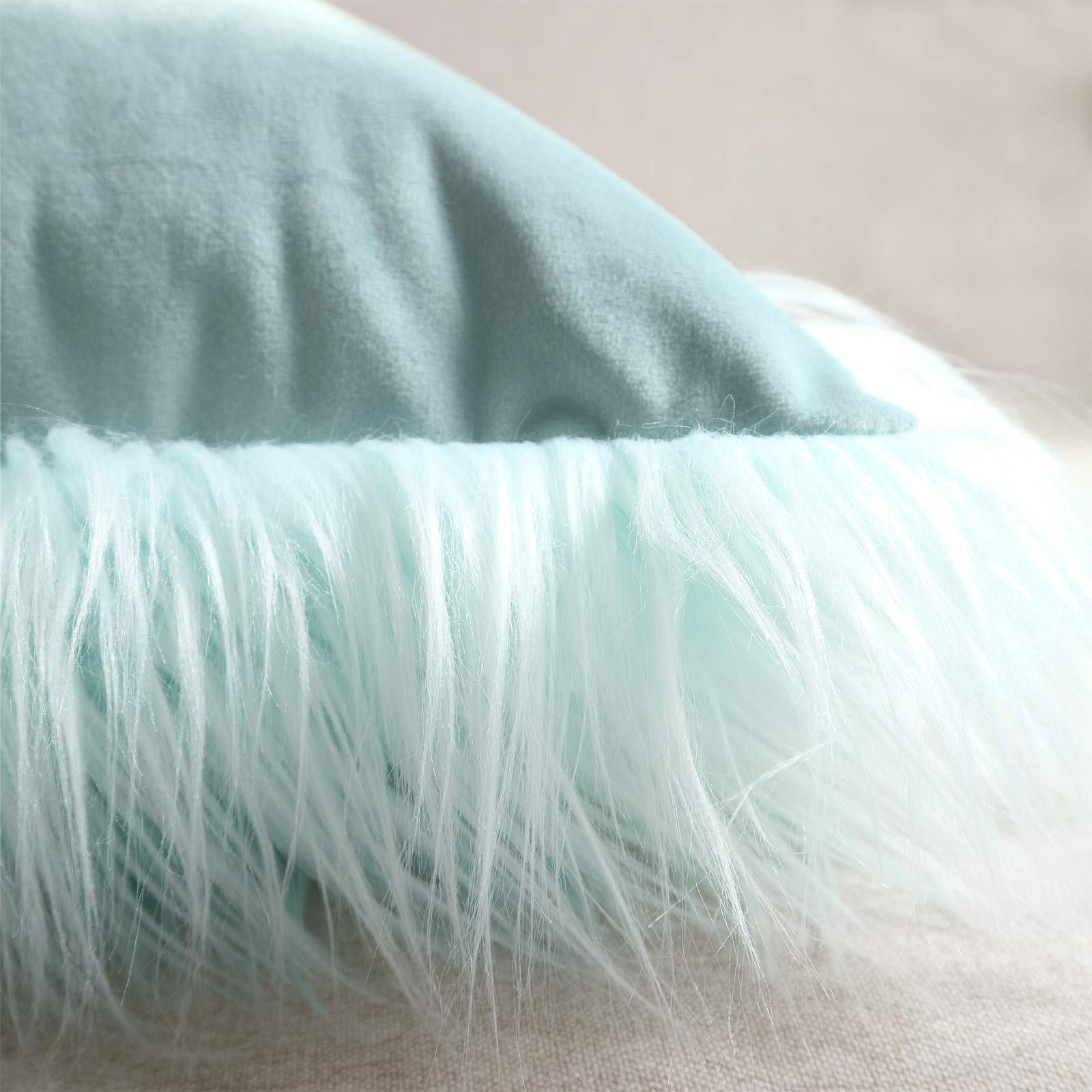 Luxury Faux Fur Throw Pillow Covers 18x18 Inch (45x45cm) - Soft Mongolian Long Fur Square Cushion Covers for Couch, Sofa & Floor - 100% Polyester Home Decor (Light Blue, 2-Piece Set) - Perfect for Living Room, Bedroom & Cozy Home Decor
