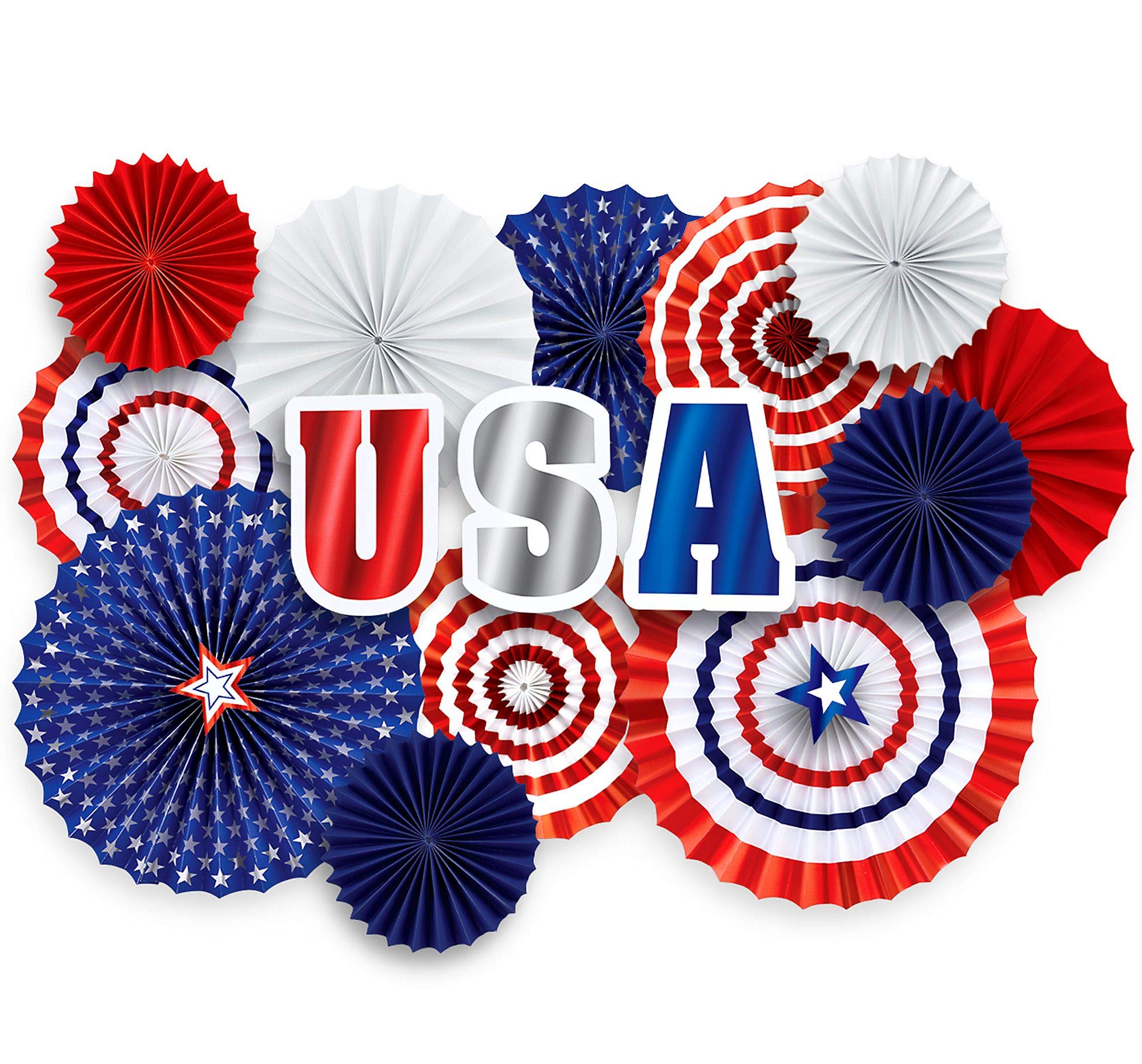 Amscan Patriotic Fan Party Decorating Kit - Red White & Blue 4th of July Decorations for Independence Day, Memorial Day & Labor Day Celebrations - Perfect for Backyard BBQs, Parades & Patriotic Events