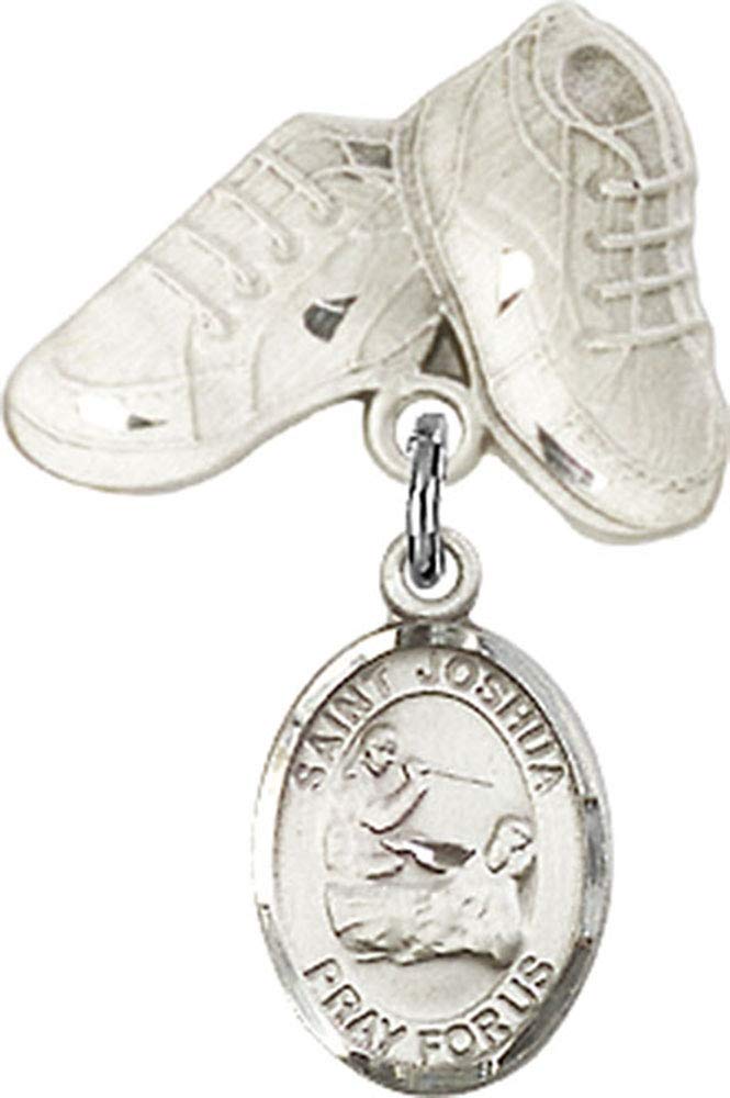 Sterling Silver Baby Badge with St. Joshua Charm & Baby Boots Pin - Handmade in USA | Perfect for Christening Gifts, Baby Showers & Newborn Keepsakes