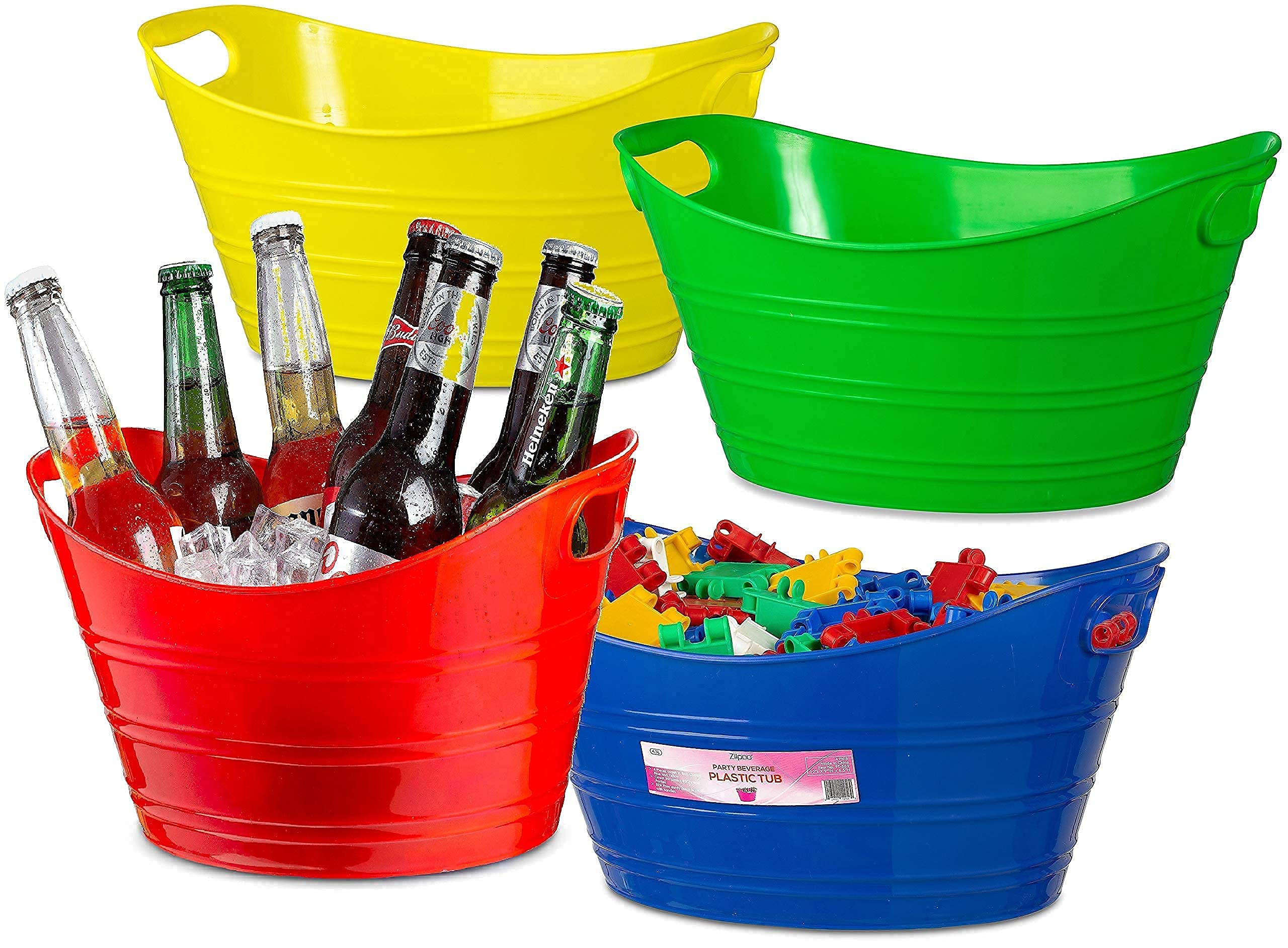 Zilpoo 4 Pack Oval Storage Bins with Handles - 4.5L Plastic Organizer Tubs for Halloween Candy, Classroom Supplies, Party Ice Bucket & Home Organization - Colorful Storage Baskets for Kitchen, Bathroom & Dorm Room