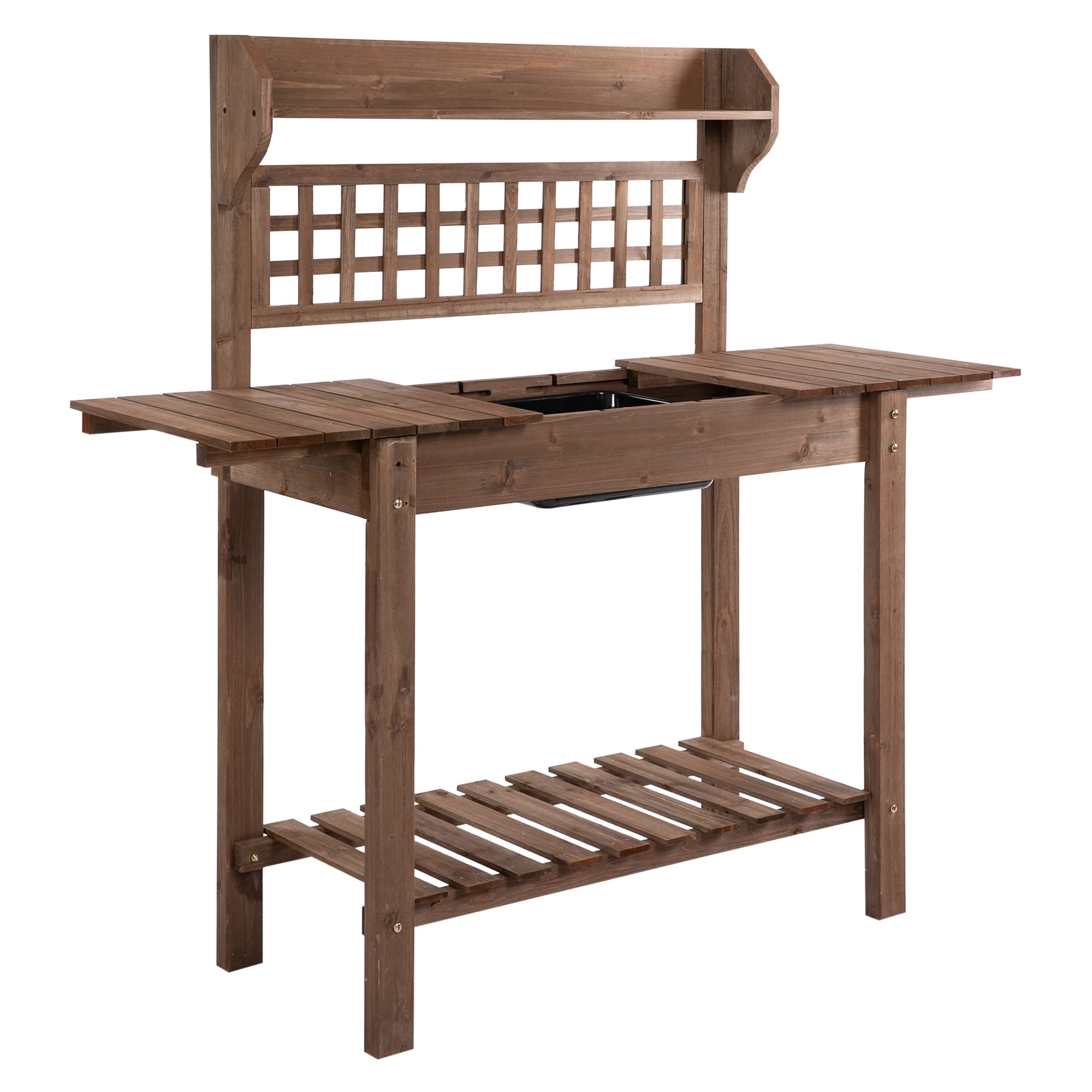 Outsunny Wooden Outdoor Potting Bench with Sliding Tabletop, Storage Shelf & Dry Sink - Heavy Duty Garden Workstation for Planting, Greenhouse, Patio & Backyard Gardening - Perfect for Potting Plants, Organizing Tools & Outdoor Projects