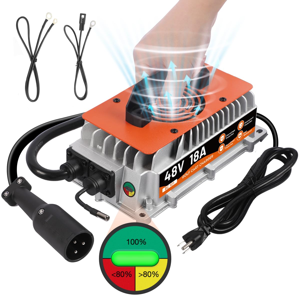 48 Volt Golf Cart Battery Charger for Club Car Precedent & DS Models - 18AMP Smart Fast Charger with 16Ft Cable | Fully Automatic Charging for Lead-Acid Batteries | Perfect for Home, Golf Course & RV Use