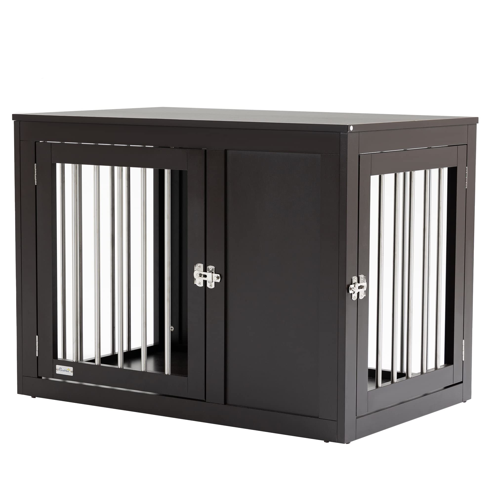 PawHut Wooden Dog Crate Furniture - Double Door Wire Pet Cage with Lock, End Table Style Kennel for Medium & Large Dogs | Indoor Dog House, Coffee Table Replacement for Living Room & Bedroom