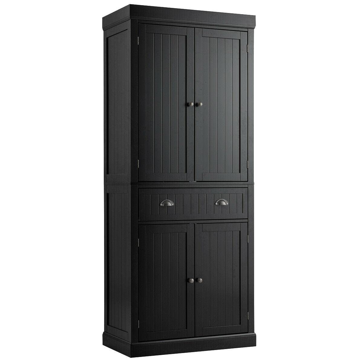 Freestanding Kitchen Pantry Cabinet with Adjustable Shelves - Black Storage Cupboard for Kitchen Organization | Perfect for Small Spaces, Pantry Storage & Kitchen Supplies Organization