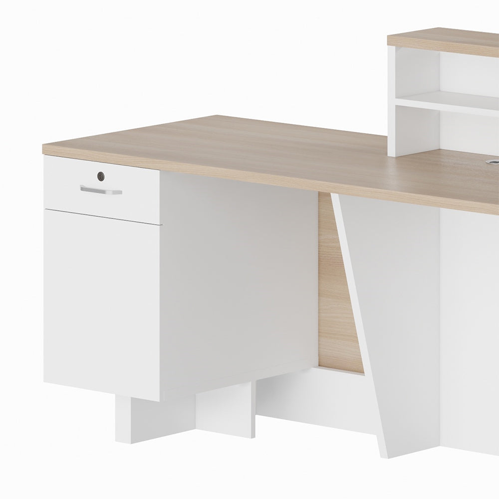 HELMER 2.4M Right Panel Reception Desk in Oak & White - Perfect for Office Lobby, Hotel Front Desk & Corporate Reception Areas