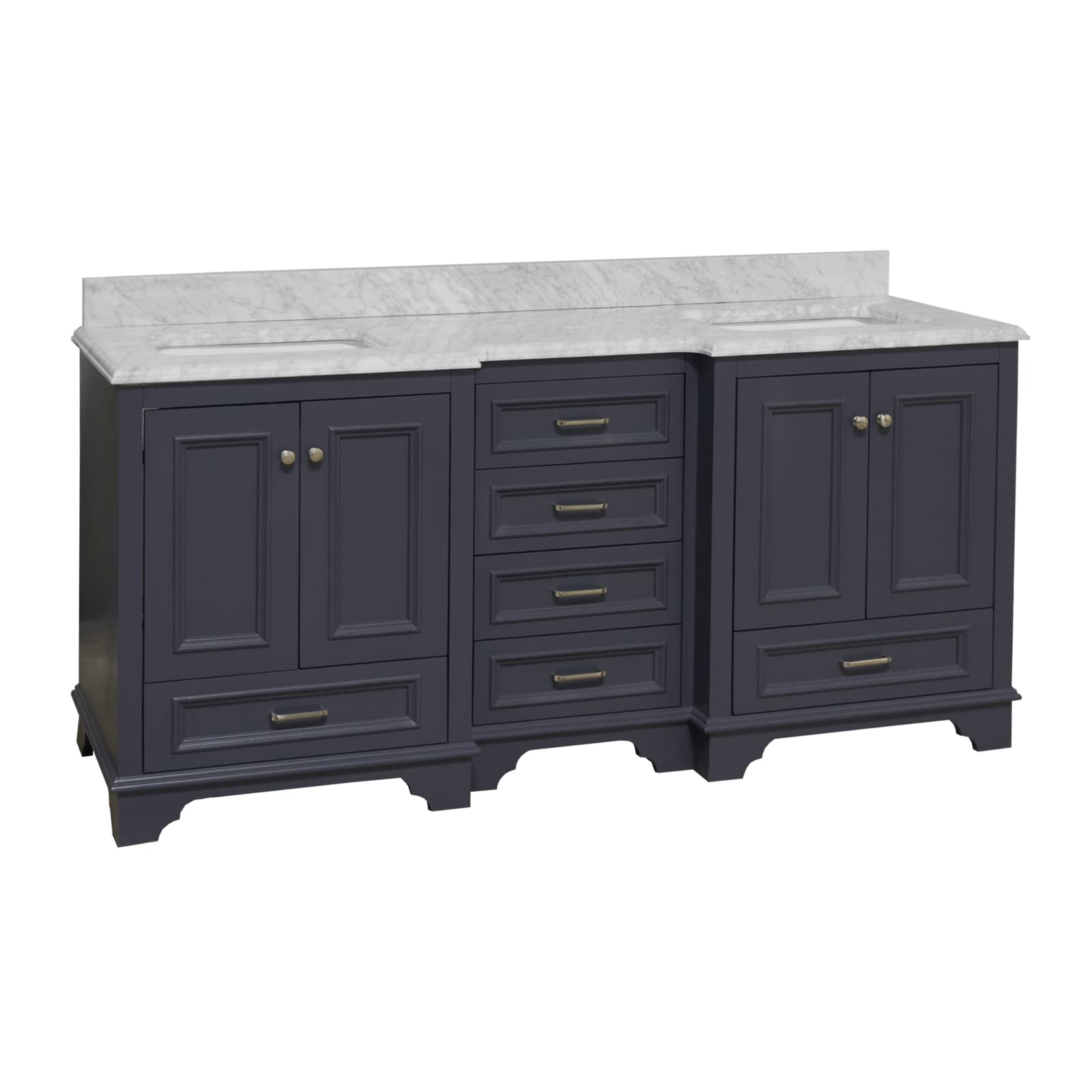 Nantucket 72-inch Double Bathroom Vanity in Marine Gray with Carrara Marble Top – Includes White Ceramic Sinks for Modern Bathroom | Perfect for Master Bath, Guest Bath & Home Renovation