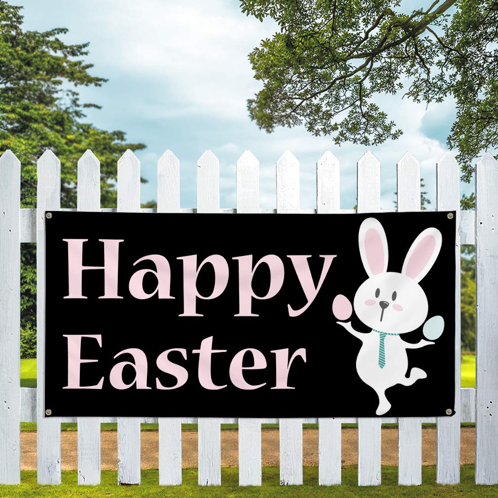 Happy Easter Vinyl Banner - 48x96 Inches Weatherproof Outdoor Sign with 8 Grommets | Durable Yard Decoration for Easter Party, Church Events & Spring Festivals