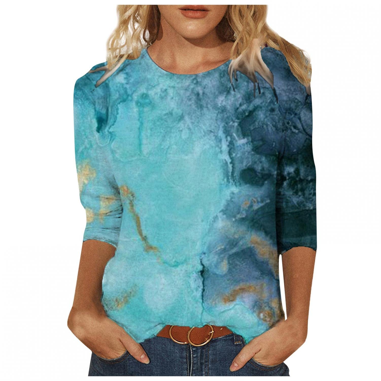Women's Fall Tops - 3/4 Sleeve Graphic Blouses & Casual Crewneck Tunics for Autumn | Mid-Length Shirts & Tees for Work, Weekend & Seasonal Outfits