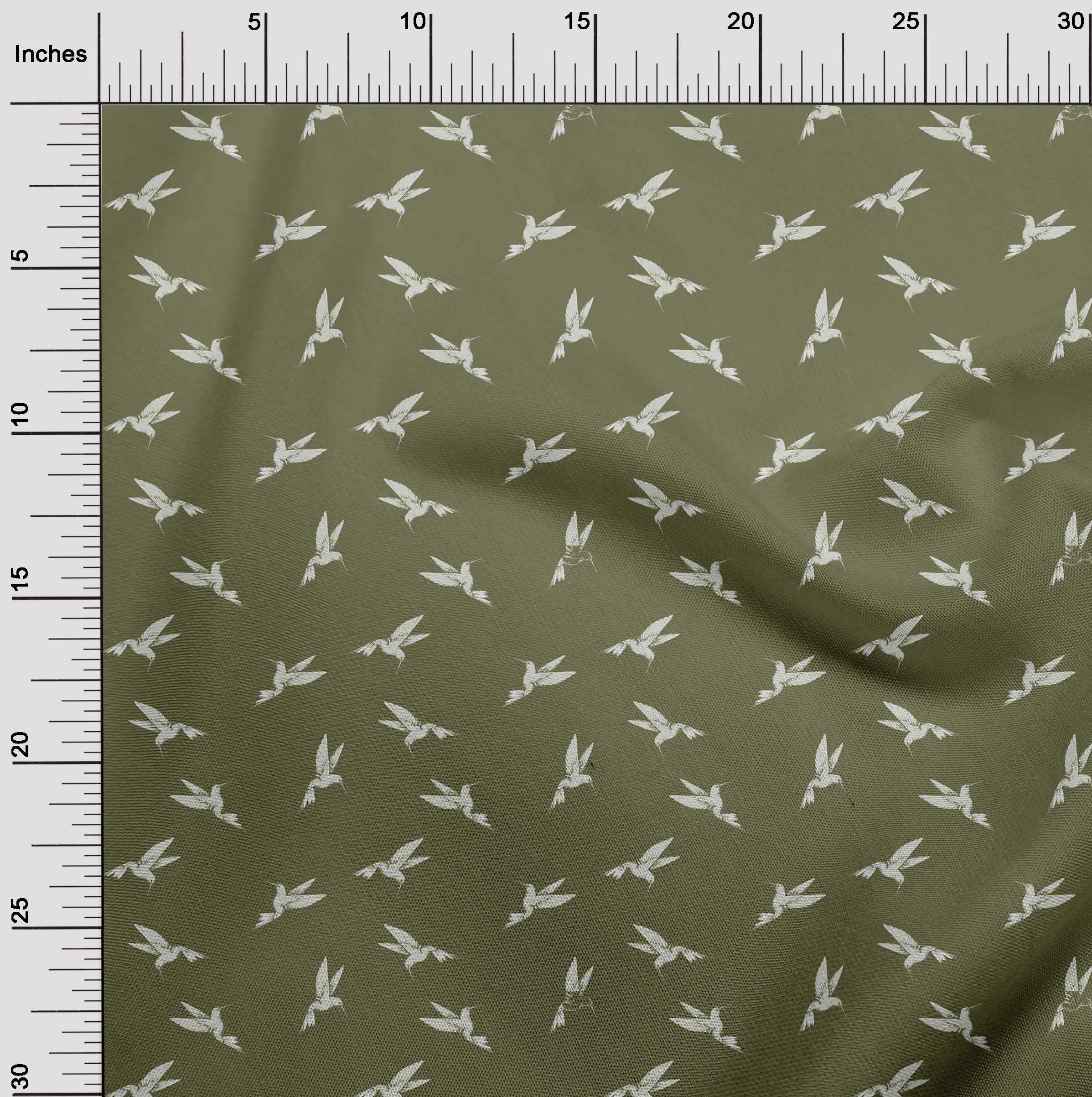 oneOone Viscose Chiffon Olive Green Fabric - 42 Inch Wide Printed Bird Design Sewing Material by The Yard for DIY Clothing, Dresses & Home Decor Projects