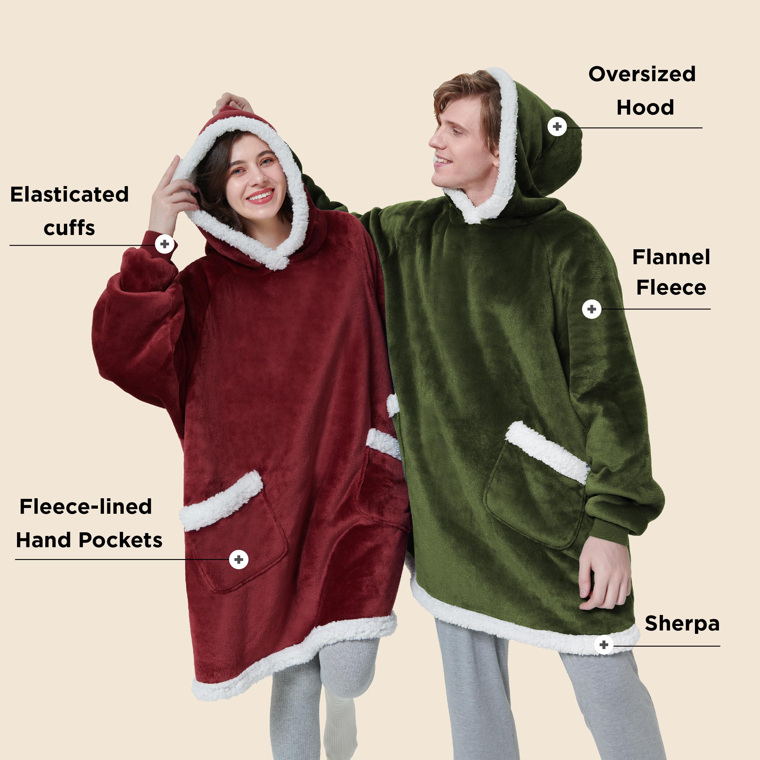 Bedsure Wearable Blanket Hoodie for Adults & Kids - Soft Fleece Sherpa Blanket with Sleeves, Perfect Birthday Gift for Women, Men, Mom - Mothers Day Gift Idea - Olive Green Small - Cozy for Movie Nights, Camping & Lounge at Home