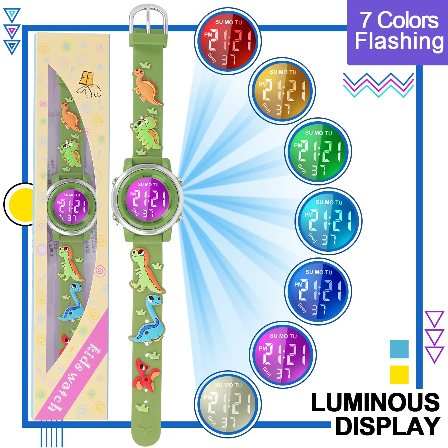 Waterproof Kids Watches with Alarm - Dinosaur Themed Digital Watch for Boys & Girls Ages 3-10 - Perfect for Swimming, Outdoor Play & School Activities