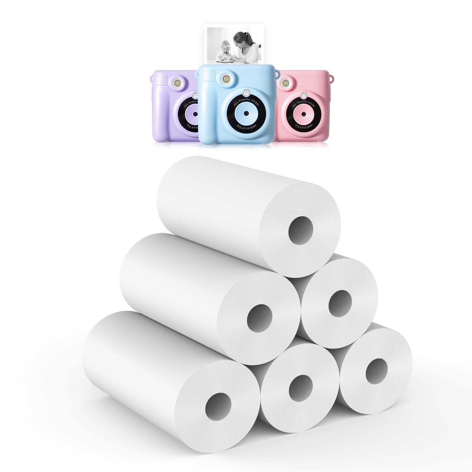 Hikkon 6 Rolls Kids Instant Print Camera Thermal Paper - Zero Ink Printing Paper for Most Digital Cameras | Perfect for Birthday Parties, Travel Souvenirs & Creative Projects