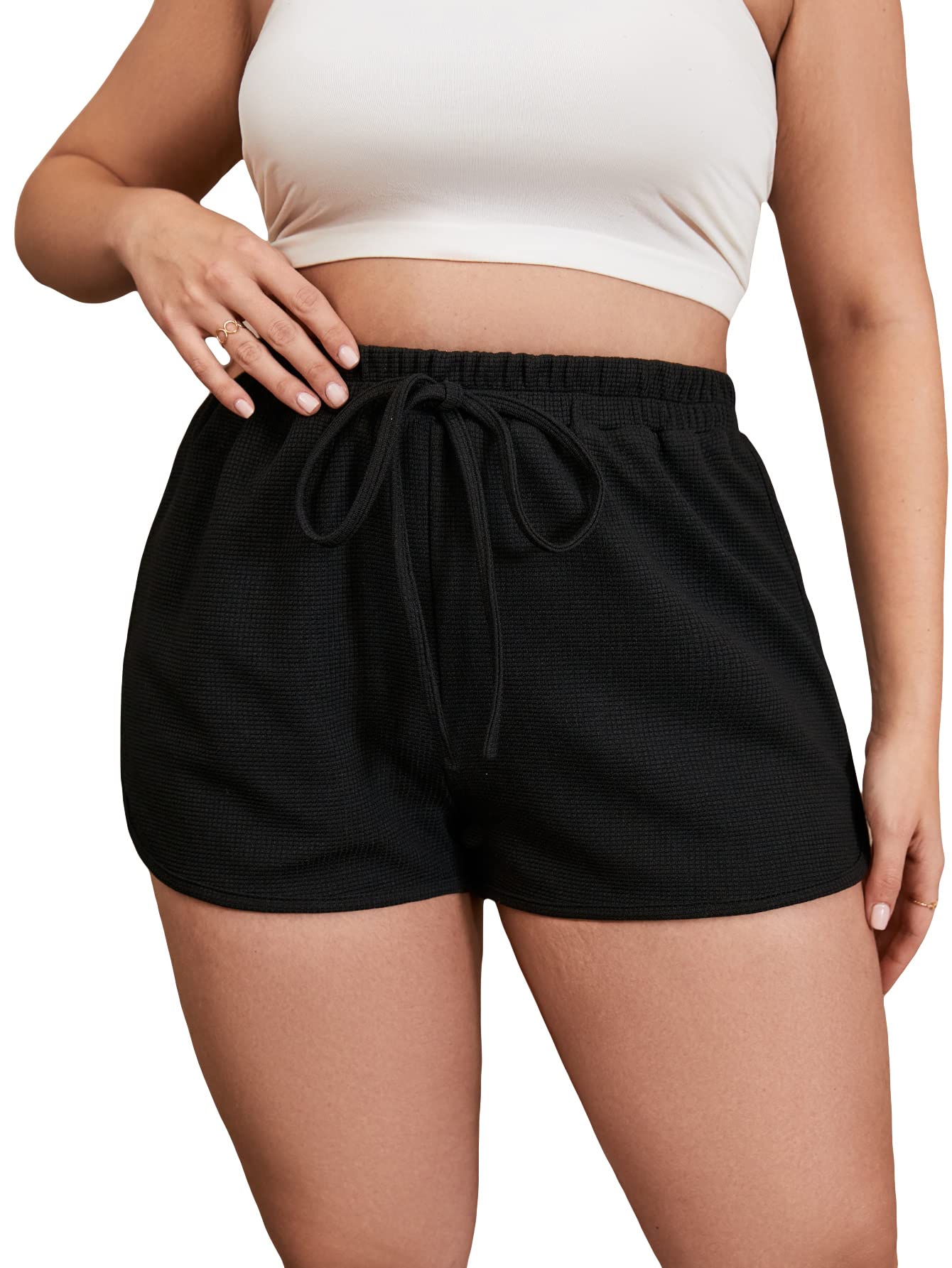 OYOANGLE Women's Plus Size Waffle Knit Athletic Shorts with Drawstring Waist - Comfortable Yoga, Running & Lounge Shorts for Workout, Gym & Relaxation
