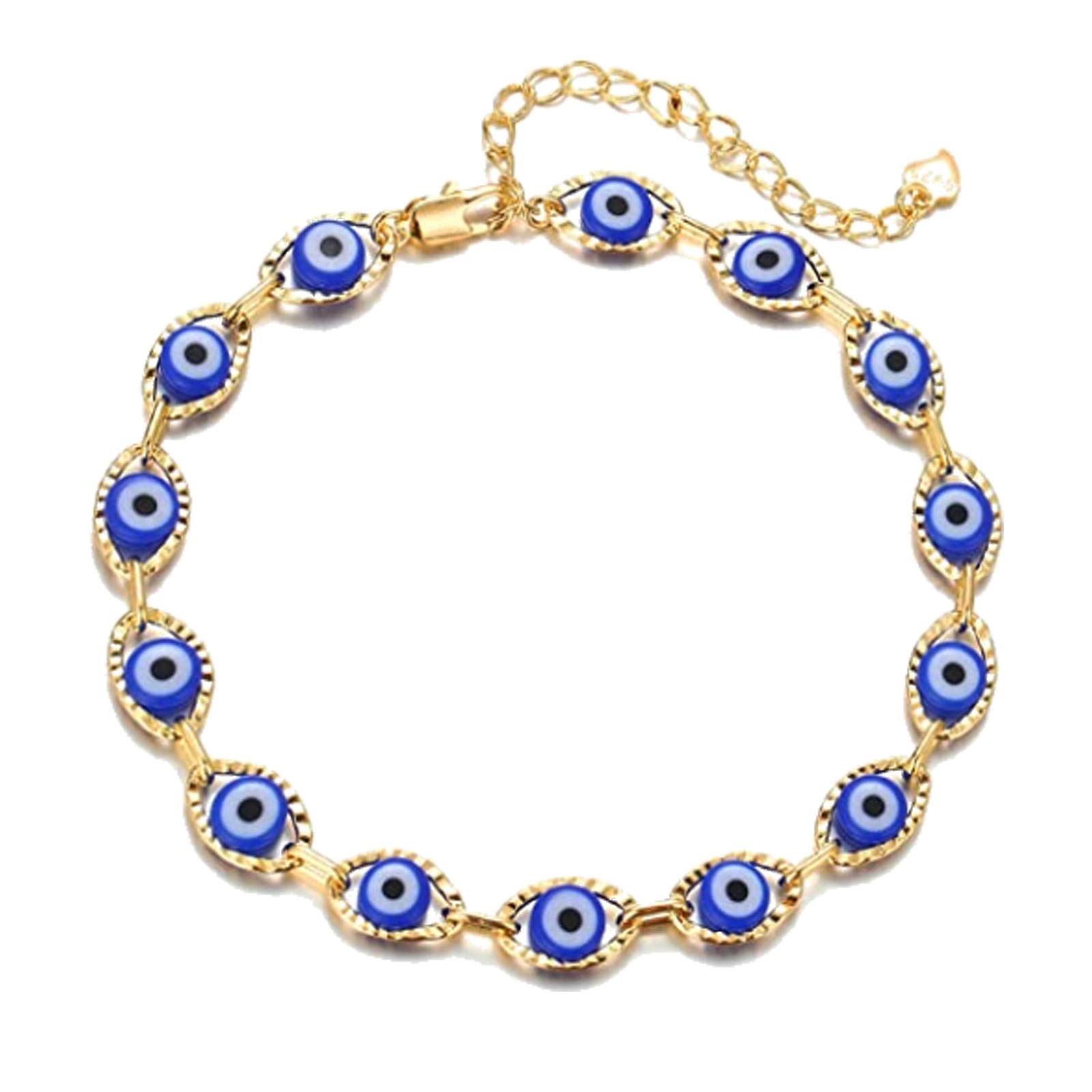 Blue Mini Evil Eye Ankle Bracelet for Women - Gold Overlay Navy Anklet Summer Jewelry for Teen Girls - Perfect for Beach, Vacation & Boho Fashion Accessories