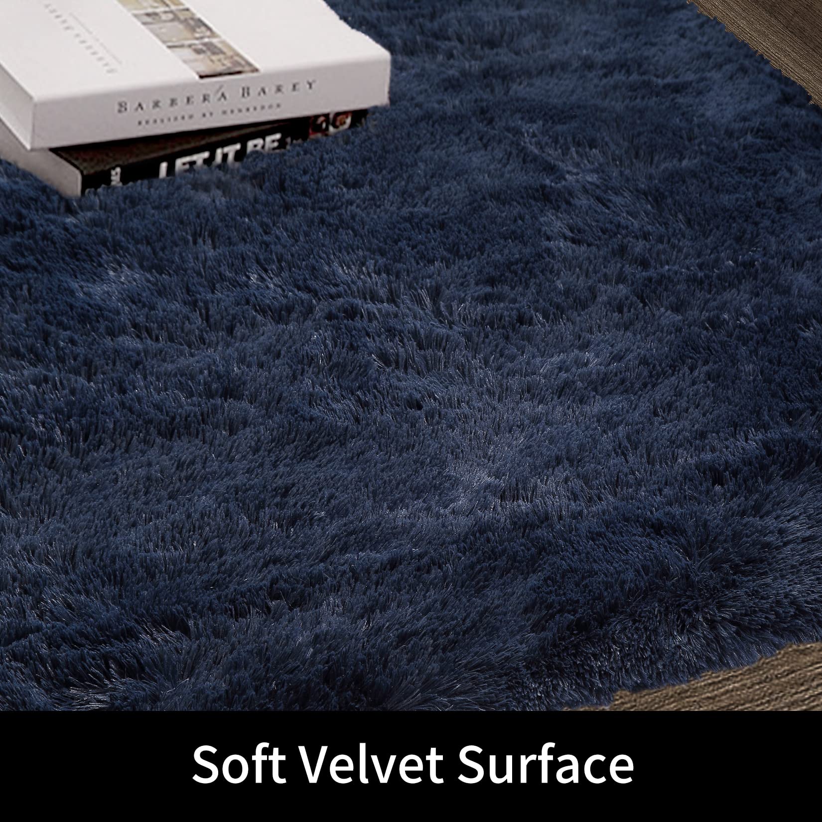 Luxury Plush Shaggy Area Rug - Ultra Soft Fuzzy Fluffy Fur Carpet for Living Room, Bedroom, Nursery - Modern Navy Blue Accent Rug 8x10 Feet - Perfect for Cozy Home Decor & Kids Play Area