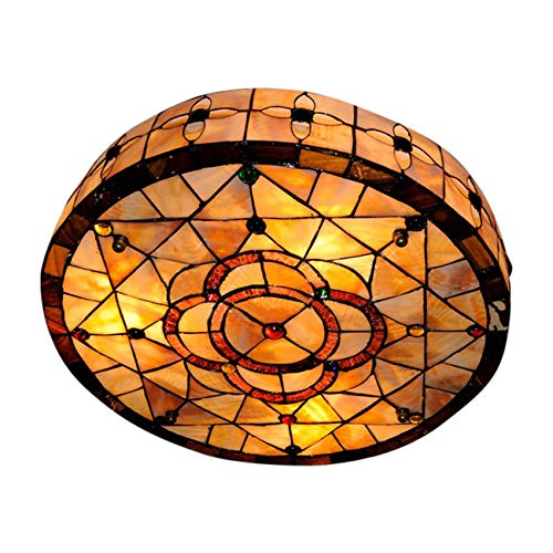 Vintage Handmade LED Ceiling Lamp - Floral Shell Tiffany Flush Mount Light with 3 Lights, Art Deco Chandelier for Bedroom, Living Room, Hotel - 18 Inch (45 cm) - Perfect for Romantic Ambiance, Vintage Home Decor and Luxury Interior Lighting