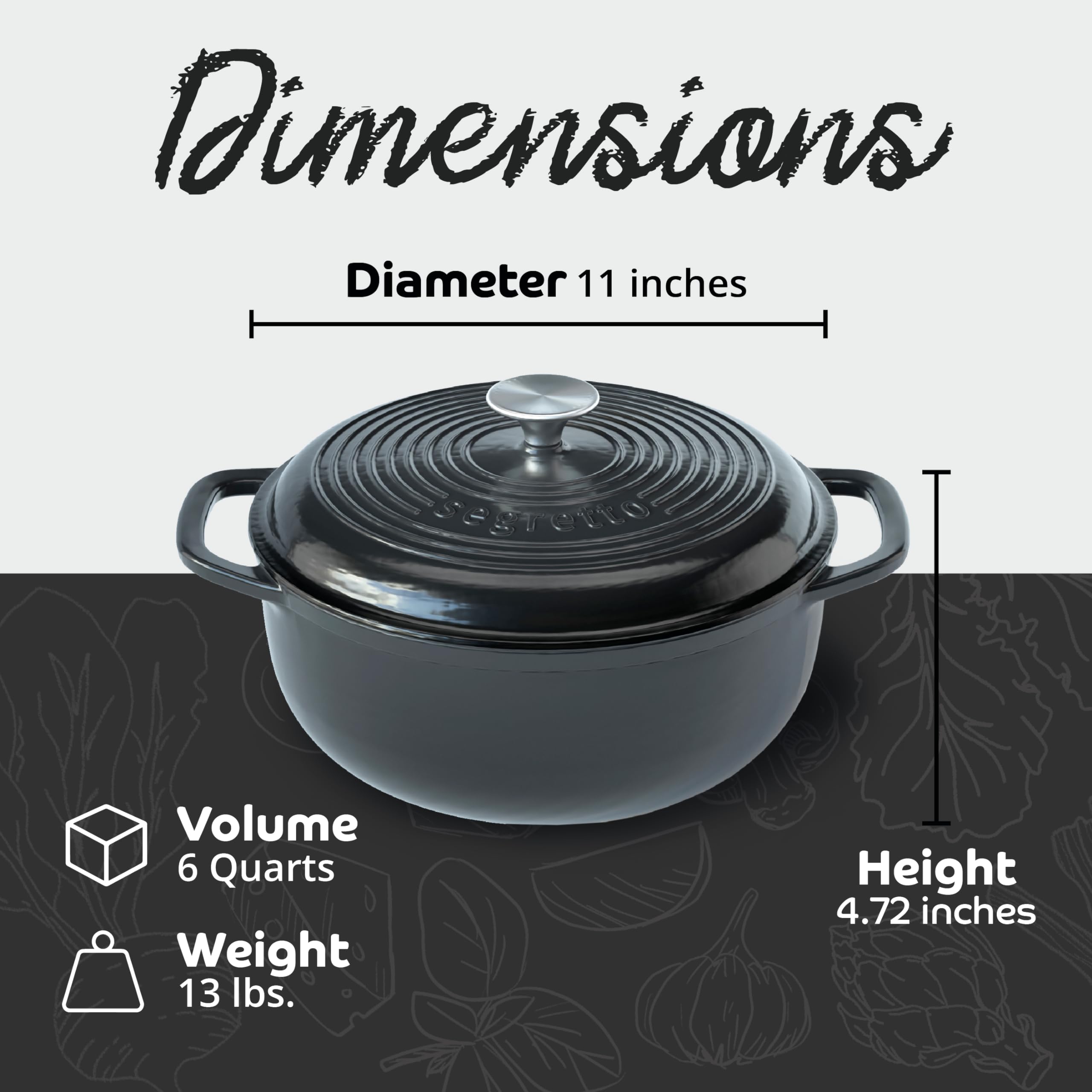 Premium 6-Quart Enameled Cast Iron Dutch Oven - Black - Perfect for Braising, Stewing, Baking & Slow Cooking - Ideal for Soups, Breads & One-Pot Meals