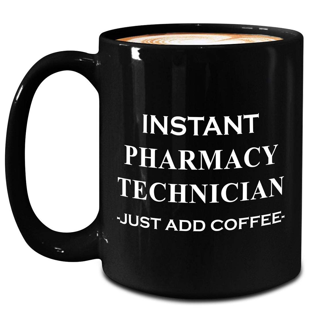 15oz Black Ceramic Coffee Mug for Pharmacy Technicians - Funny CPhT Pharmacist Assistant Gift Idea - Perfect for NHA ExCPT Exam Success & Workplace Appreciation - Great for Coffee, Tea or Office Use