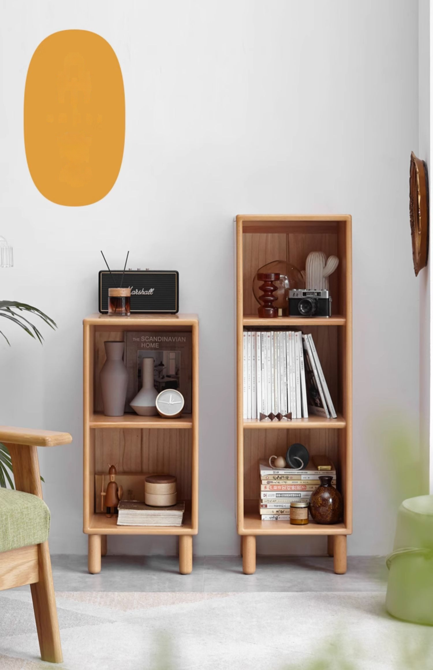 Solid Beech Wood Small Bookshelf Side Cabinet - Compact Storage for Books, Decor & Essentials in Living Room, Bedroom or Office
