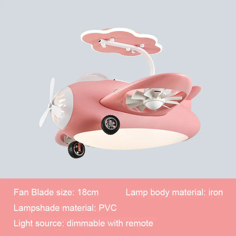 Kids Airplane Ceiling Fan Light - Remote Control LED Night Light for Children's Bedroom & Nursery Decor