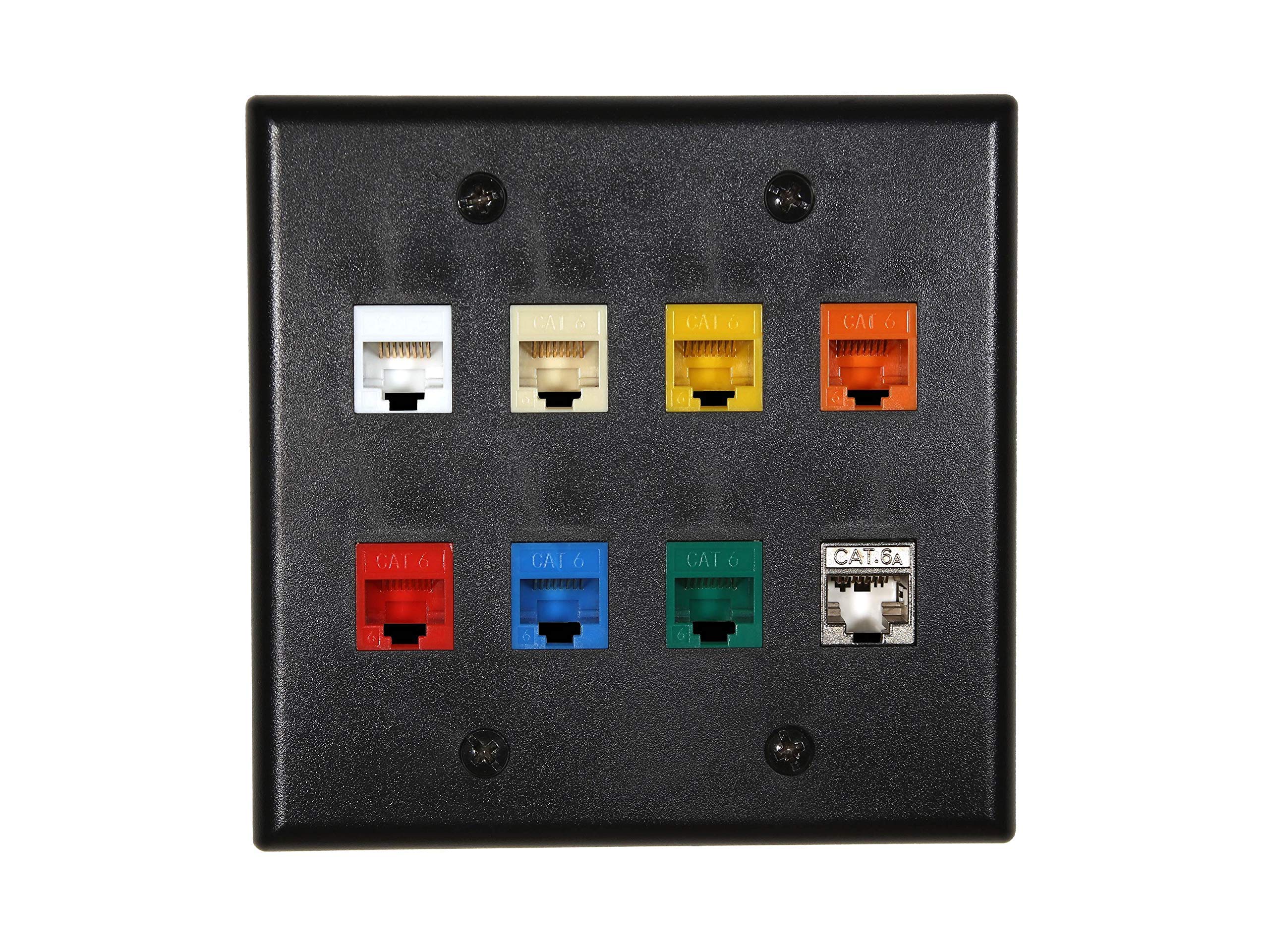 8-Port Keystone Wall Plate in Black - Durable & Versatile for Home & Office Network Setups