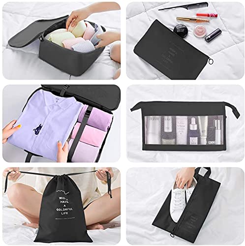 9-Piece Waterproof Packing Cubes Set - Travel Luggage Organizer for Clothes, Shoes, Cosmetics & Toiletries | Black Storage Bags for Suitcase | Perfect for Business Trips, Vacations & Weekend Getaways