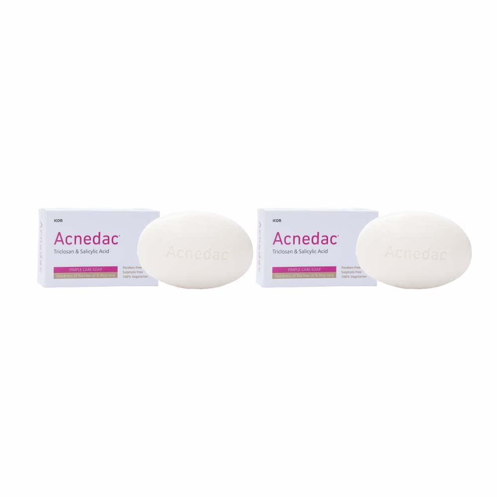 Acnedac Anti Acne & Pimple Cleansing Soap with Aloe Vera, Tea Tree Oil & 0.2% Salicylic Acid | Paraben & Sulfate Free | For Clear, Healthy Skin | Face & Body Wash for Teens & Adults (Pack of 2) | Perfect for Daily Skincare Routine & Acne Treatment