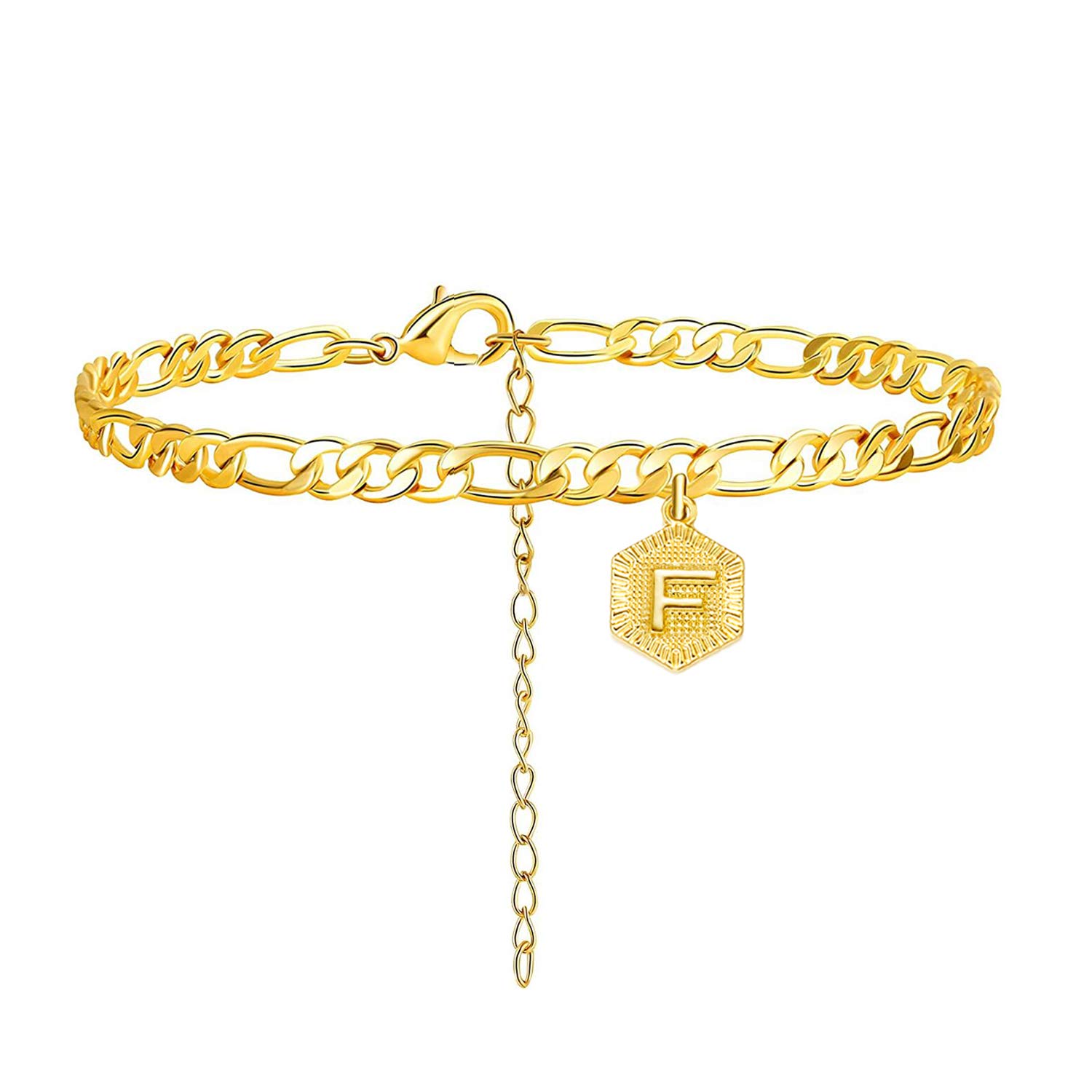 DIBEILLIA 18K Gold Plated Initial Anklet Bracelet - Personalized Figaro Chain Letter Foot Jewelry for Women & Girls | Perfect for Beach, Summer Outfits & Gifts