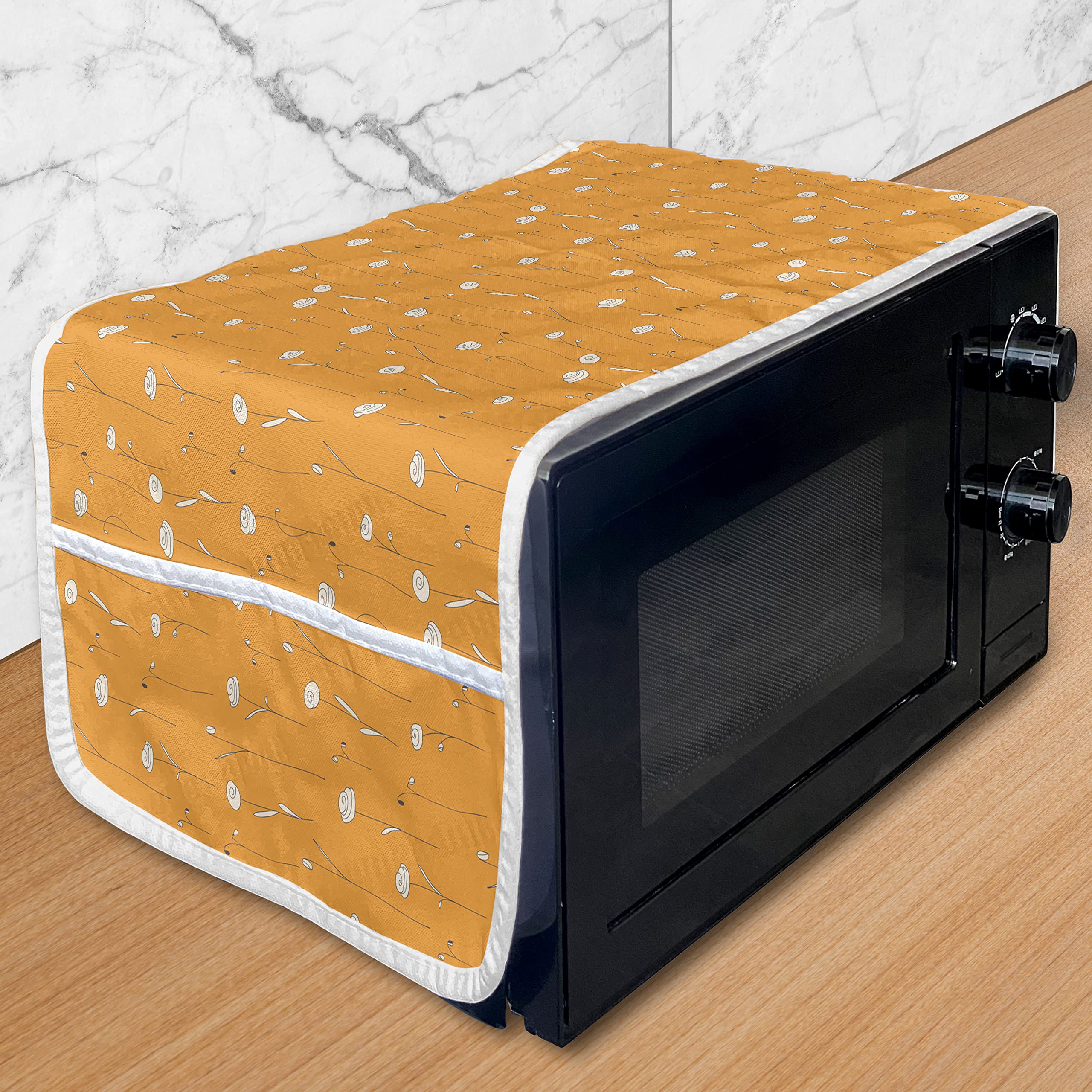 Ambesonne Orange Microwave Cover - Doodle Style Abstract Floral Design, Water Resistant Kitchen Organizer with Pockets, 36x12 Inches - Perfect for Summer Kitchen Decor & Small Appliance Protection