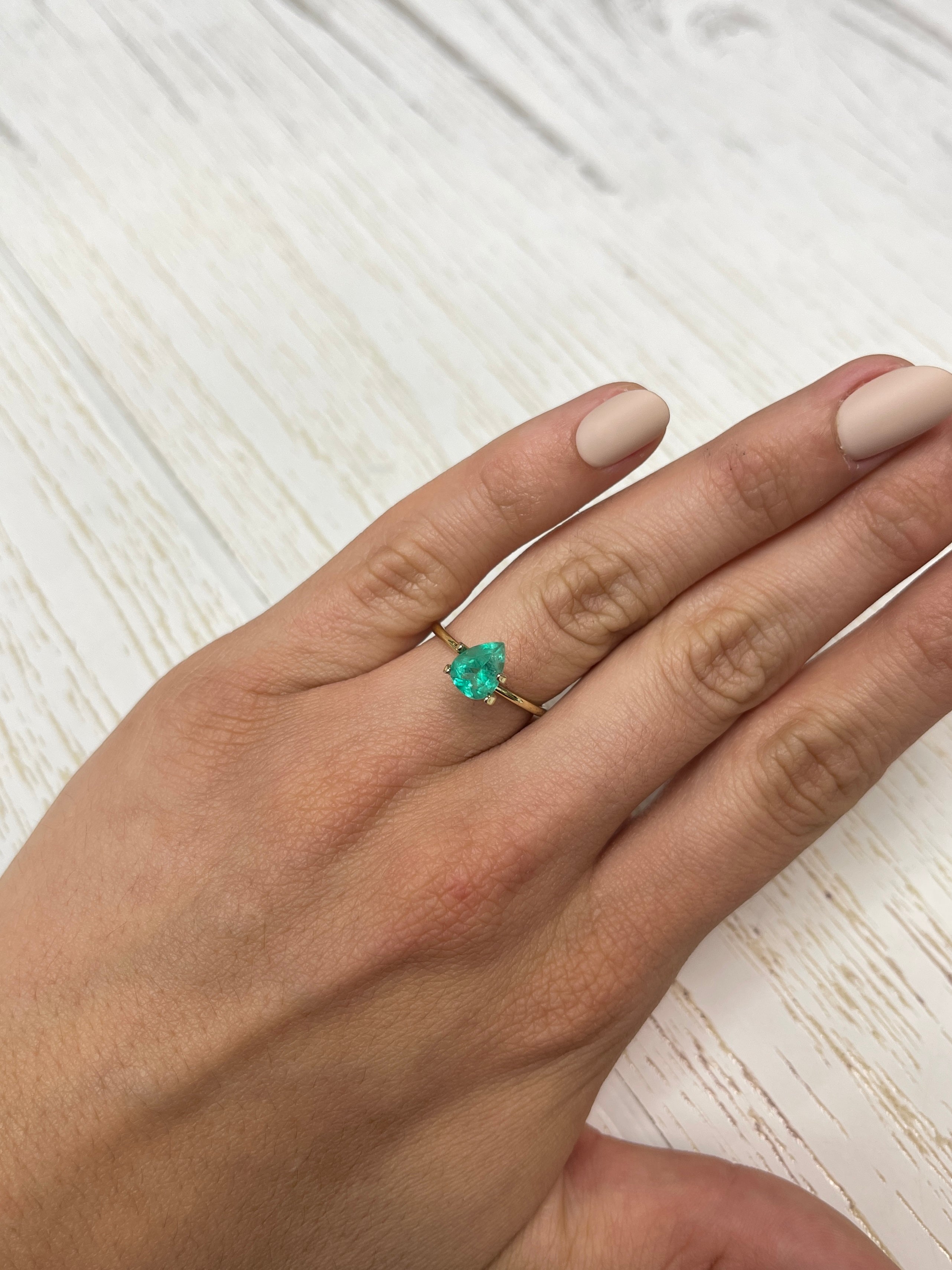 1.11 Carat Bluish Green Natural Loose Colombian Emerald Pear Cut Gemstone for Jewelry Making, Engagement Rings & Fine Collections