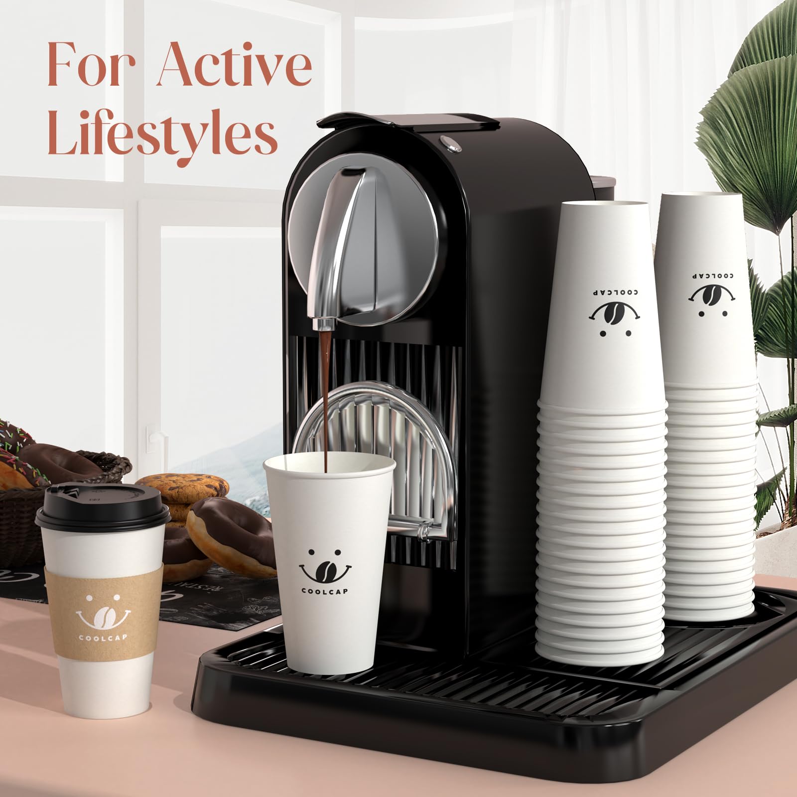 16oz Disposable Coffee Cups with Lids & Sleeves - 100 Pack Bulk White Paper Cups for Hot Beverages | Perfect for Coffee Shops, Offices & Takeout Services