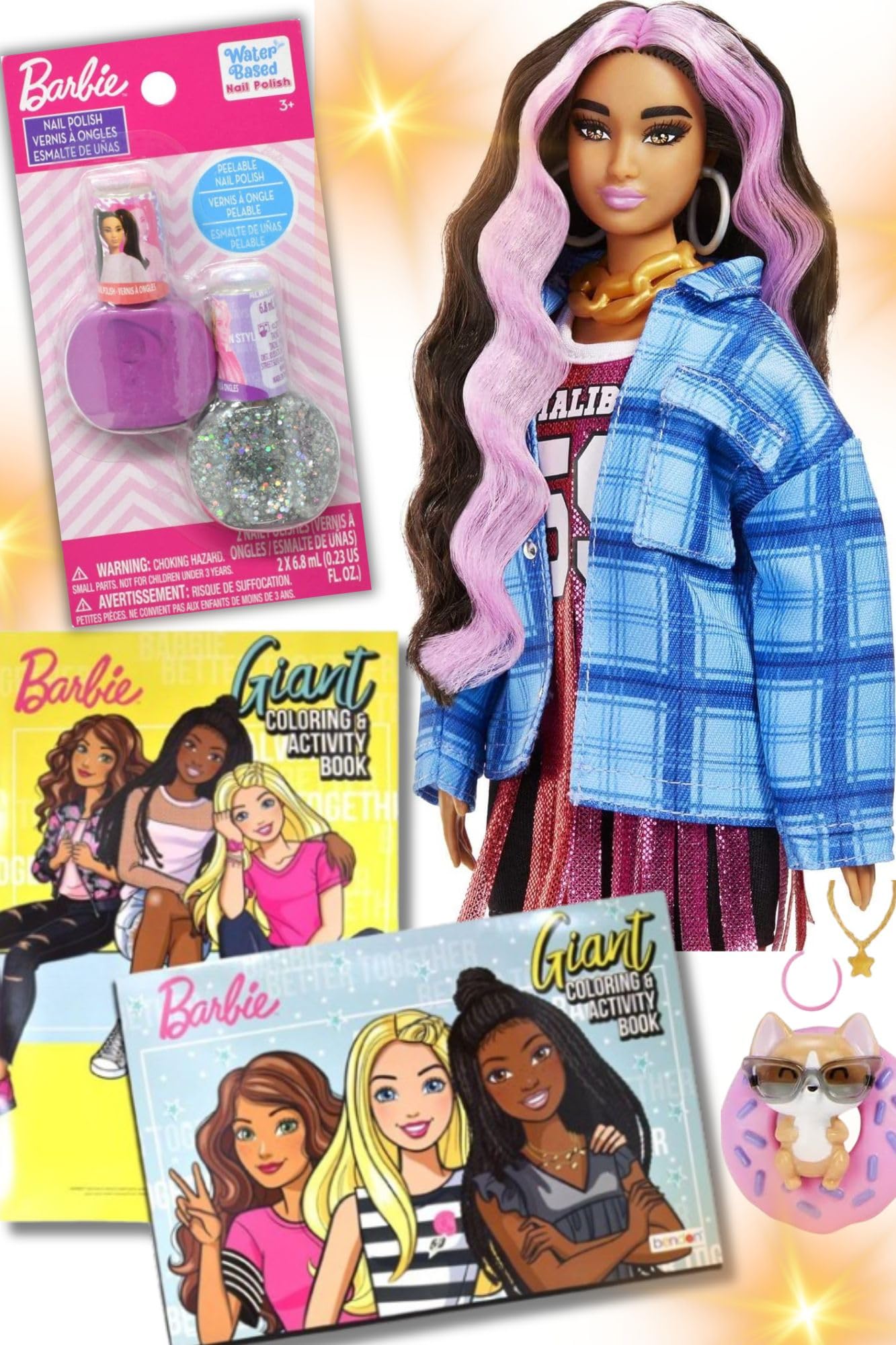 Barbie Extra Doll Bundle Set with Fashion Doll, Accessories, Giant Coloring Book & 2 Water-Based Nail Polishes - Perfect for Kids' Playtime, Birthday Gifts & Creative Activities