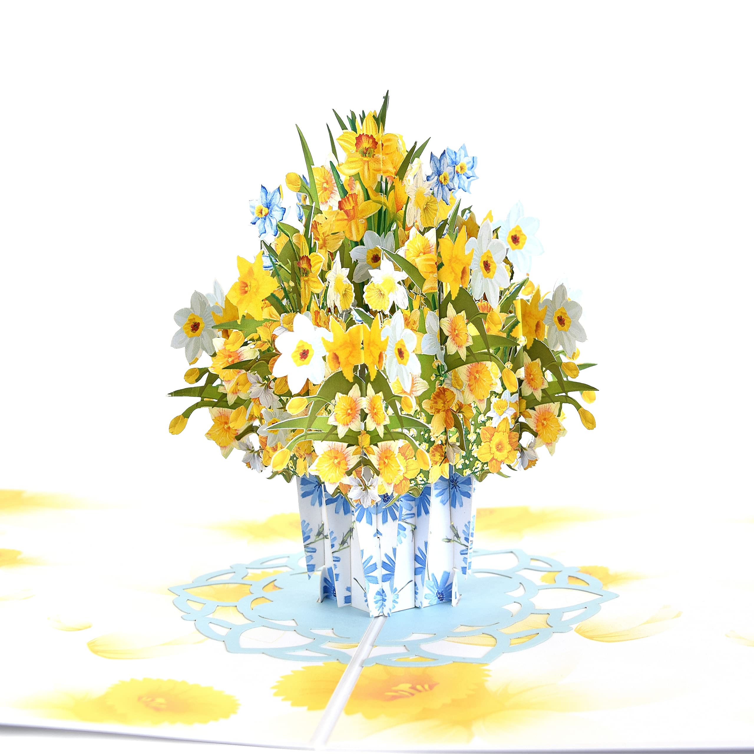 Beautiful Daffodil Flower Bouquet in Glass Vase - Elegant Pop Up Greeting Card for Birthday, Mother's Day, Spring Occasions | Perfect Gift for Loved Ones, Home Decor, and Special Celebrations