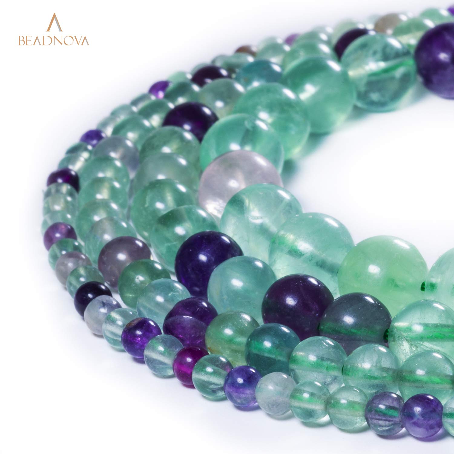 BEADNOVA Natural Fluorite Beads 6mm Round Loose Gemstone for Jewelry Making - 60-62pcs Healing Crystal Beads with Stretch Cord - DIY Bracelets, Necklaces & Energy Healing Jewelry