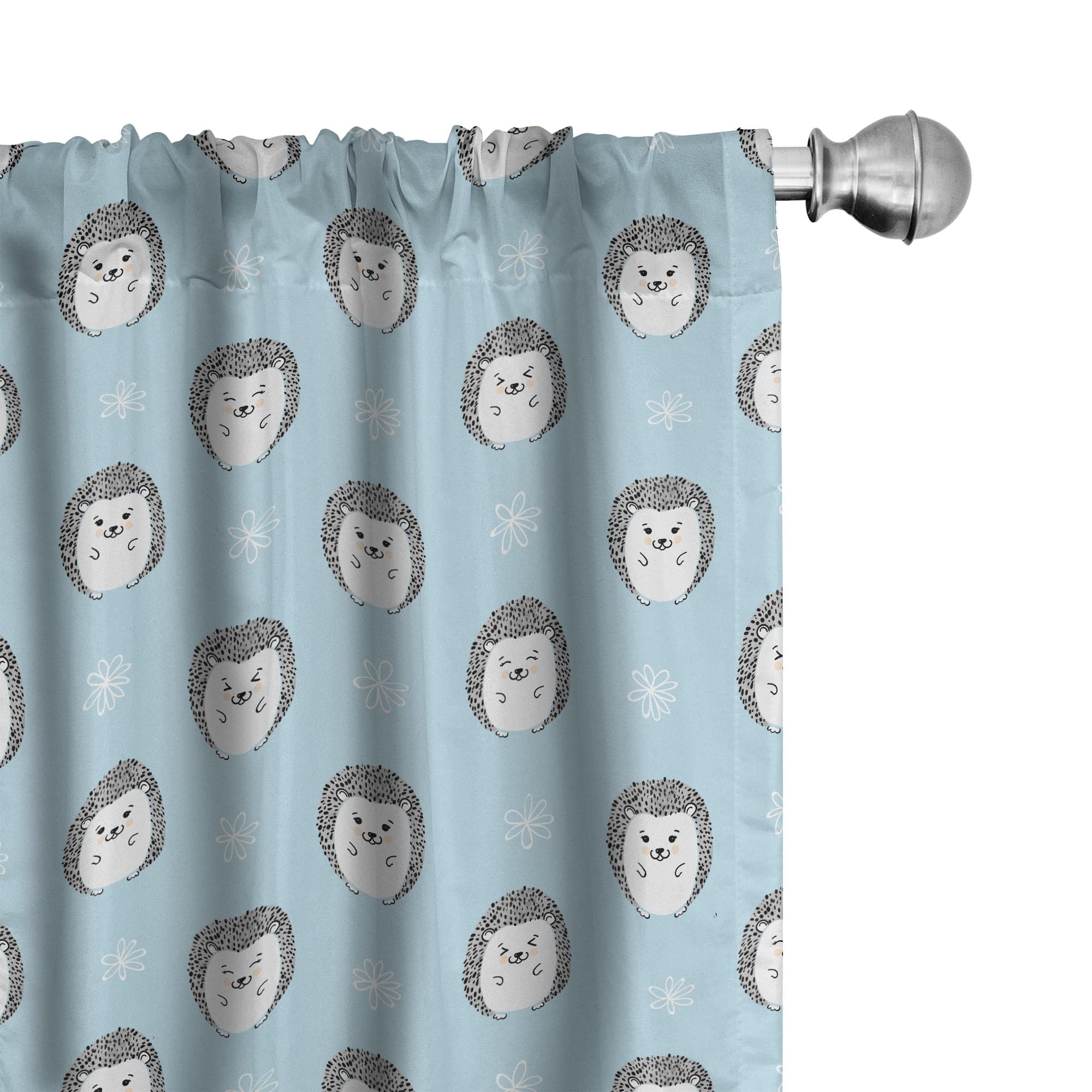 Ambesonne Hedgehog Window Curtains - Watercolor Art Smiling Happy Hedgehogs with White Daisies on Blue Grey Background, Lightweight Home Decor 2-Panel Set (28x84 Inches) with Rod Pocket - Perfect for Living Room, Bedroom & Nursery Decor
