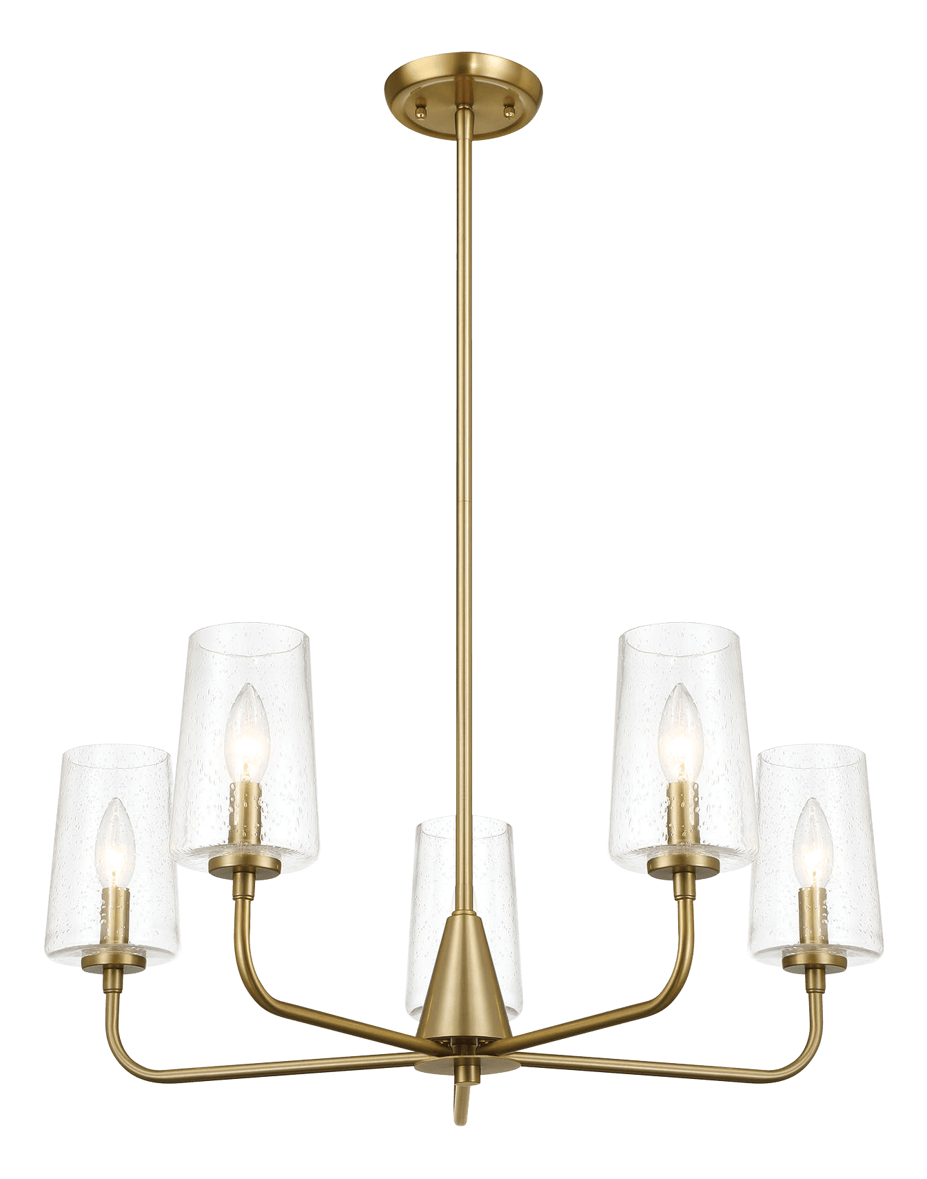 Dazzle 5-Light Chandelier with Clear Seeded Glass & Satin Brass Finish - Elegant Dining Room Lighting for Modern Home Decor
