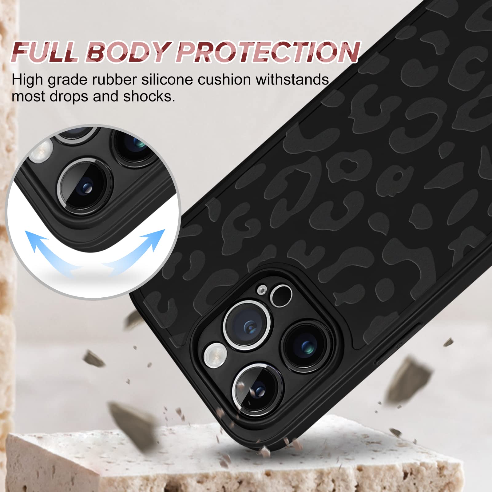 Newseego Luxury Leopard Print iPhone 14 Pro Max Case - Shockproof Soft TPU Bumper Cover with Full Camera Protection for Women (Black) | Perfect for Everyday Use, Work & Travel