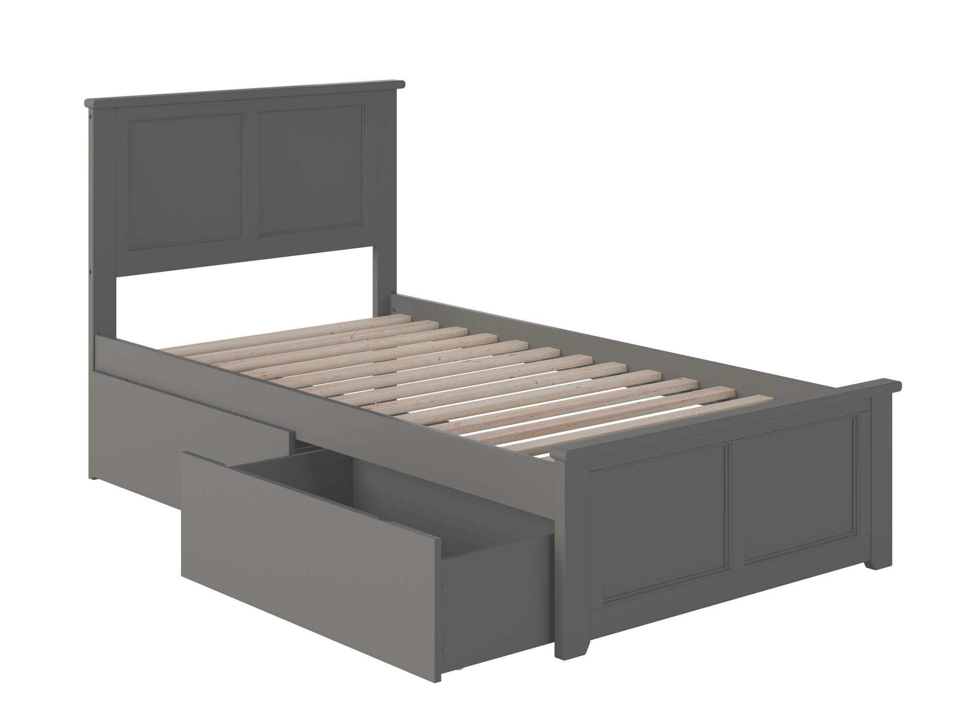 Atlantic Furniture AR8616119 Madison Twin XL Platform Bed with Matching Footboard & 2 Urban Storage Drawers - Space-Saving Grey Bed Frame for Small Bedrooms, Dorms & Guest Rooms